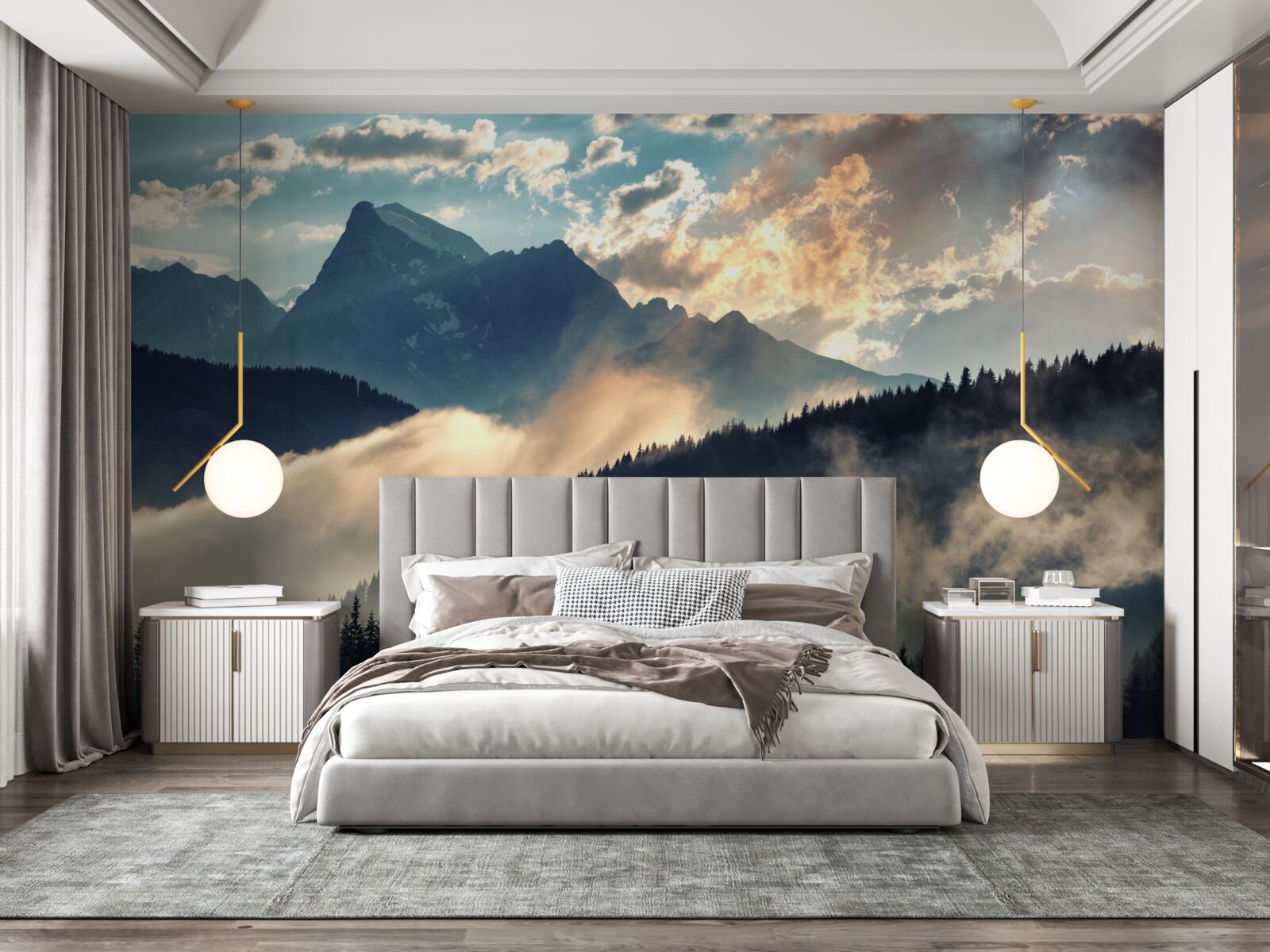 Fototapet dimineața sub vârfurile maiestuoase