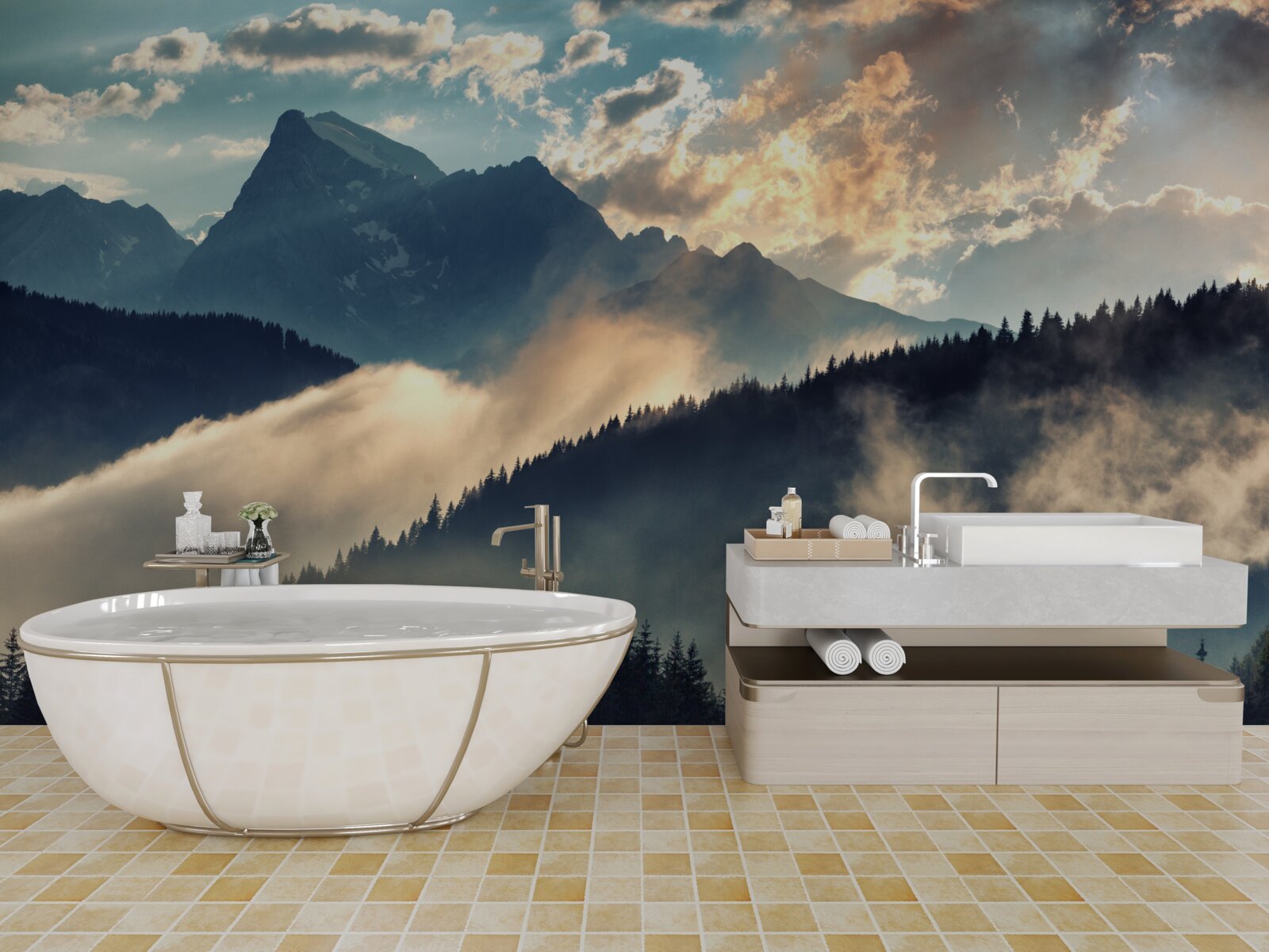 Fototapet dimineața sub vârfurile maiestuoase