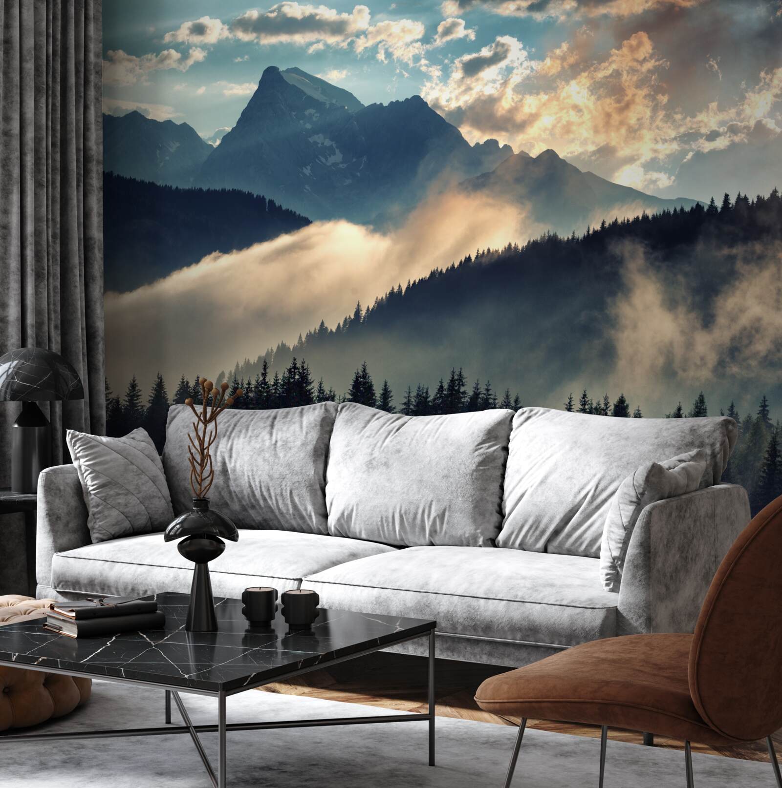 Fototapet dimineața sub vârfurile maiestuoase