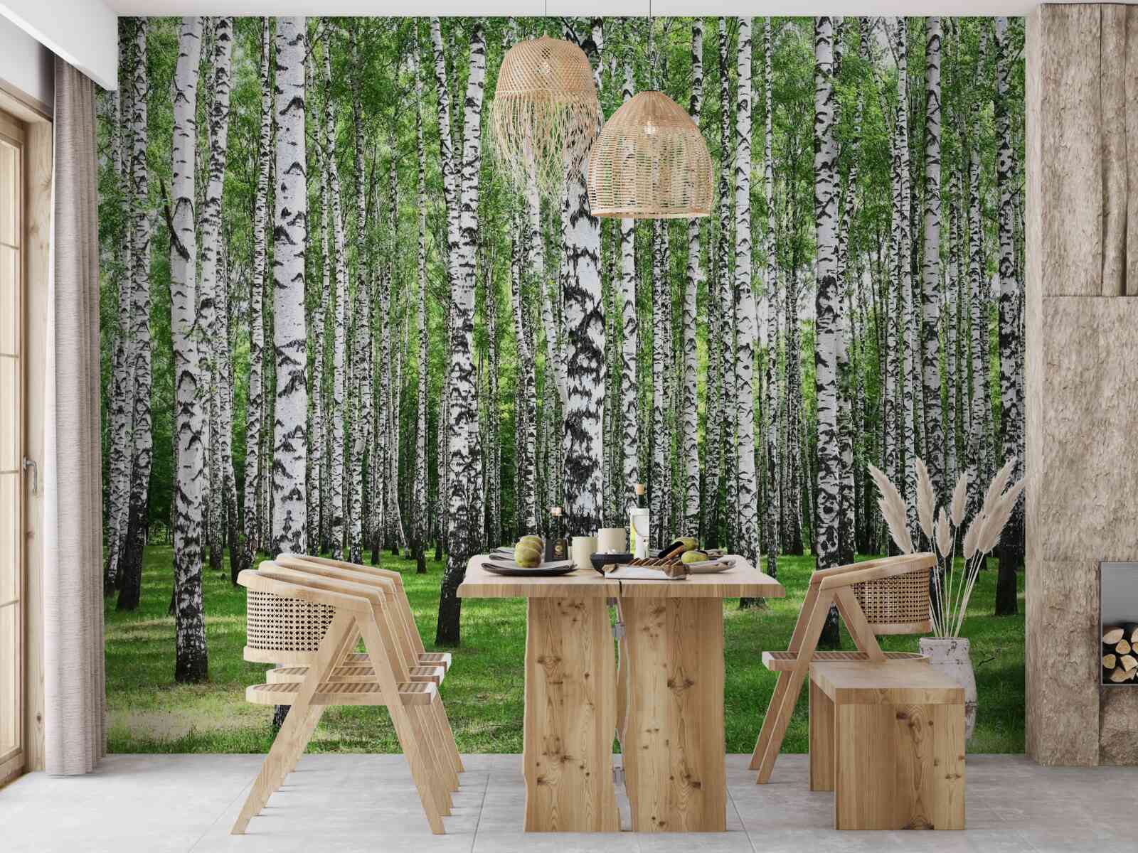 Fototapet livadă de mesteacăn extinsă