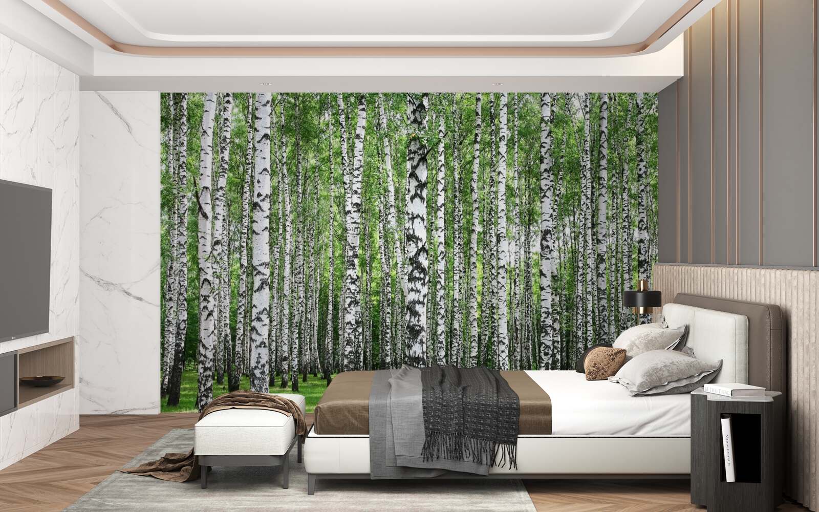 Fototapet livadă de mesteacăn extinsă