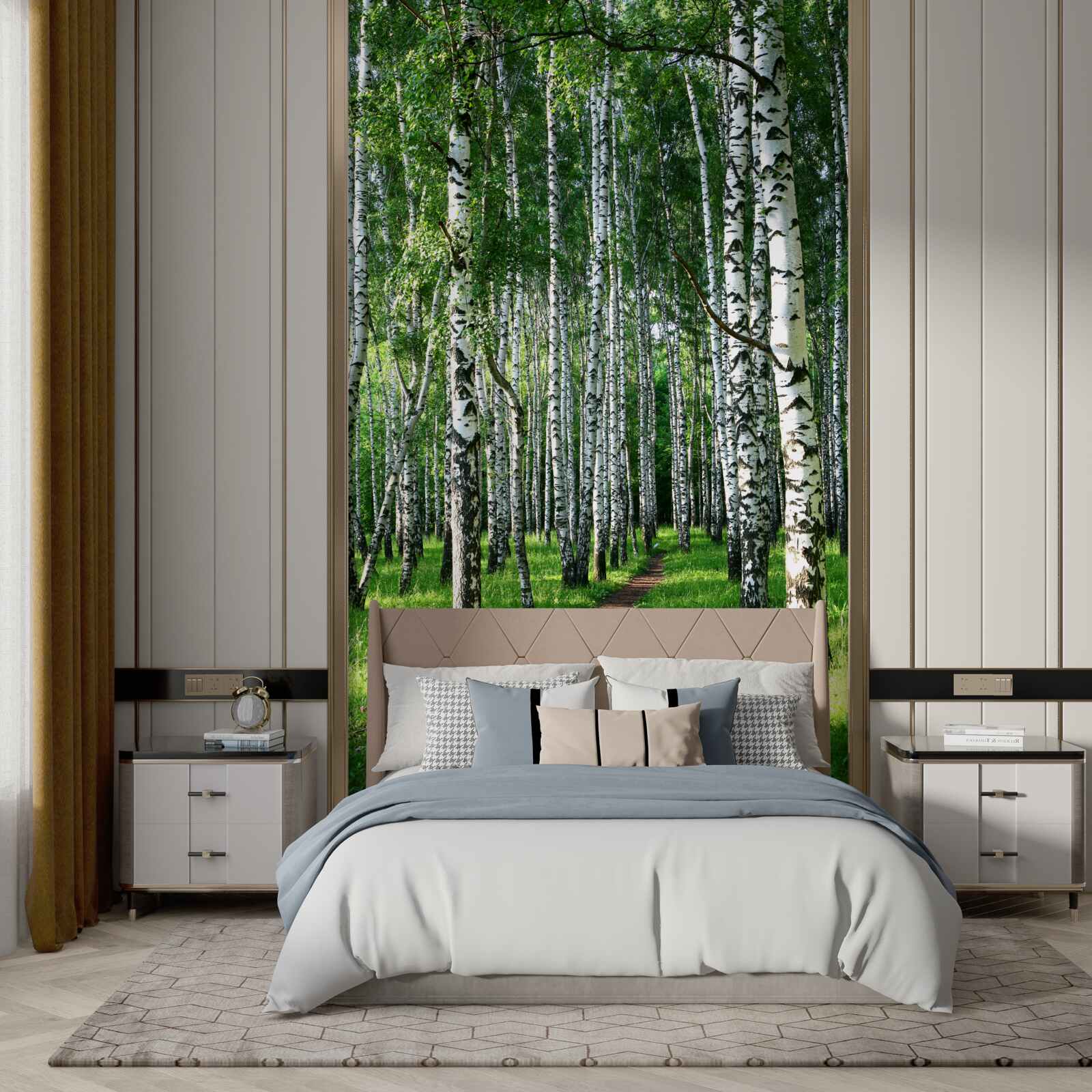 Fototapet cărare printr-o livadă de mesteceni