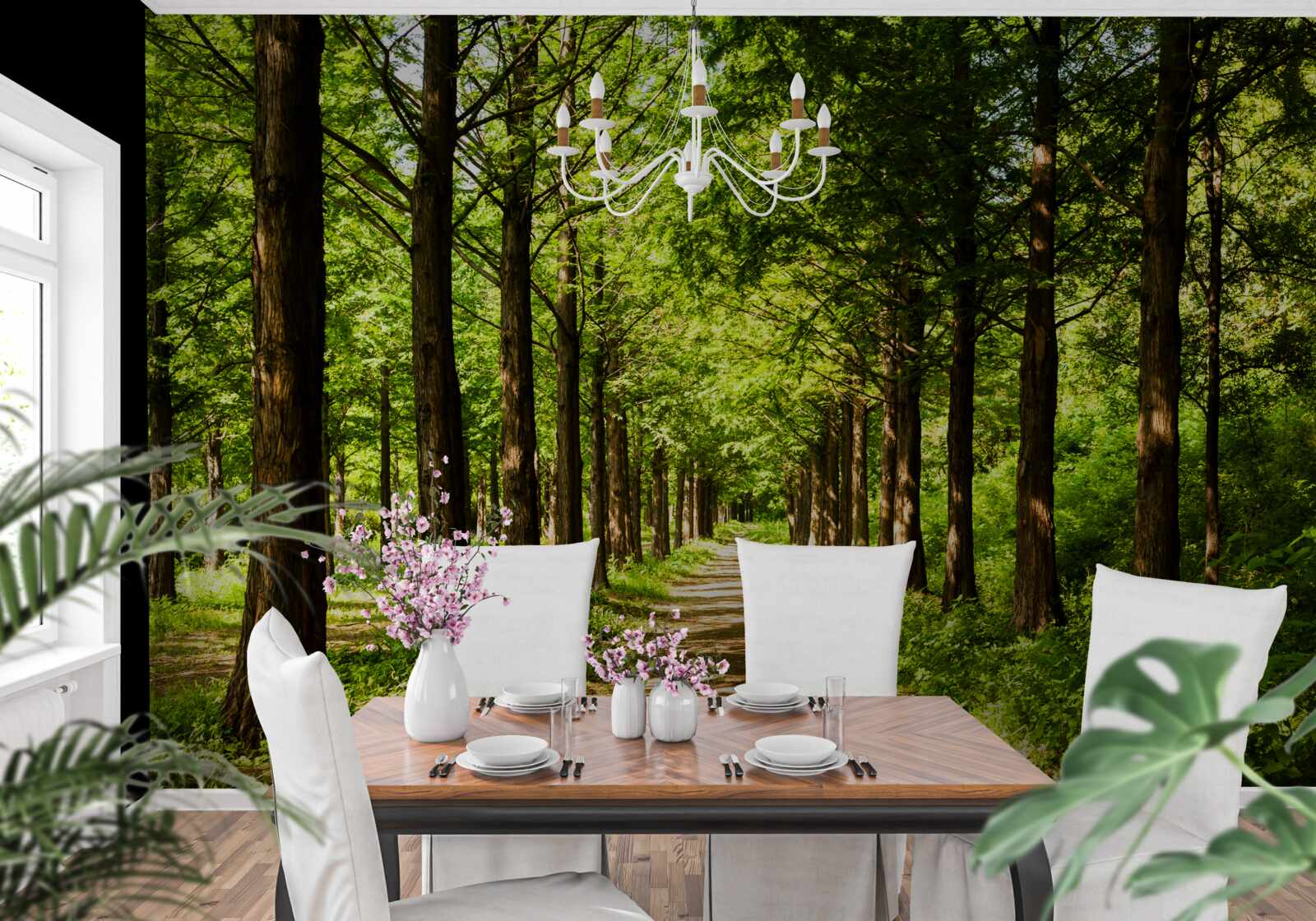 Fototapet cale spațioasă printre copaci de smarald