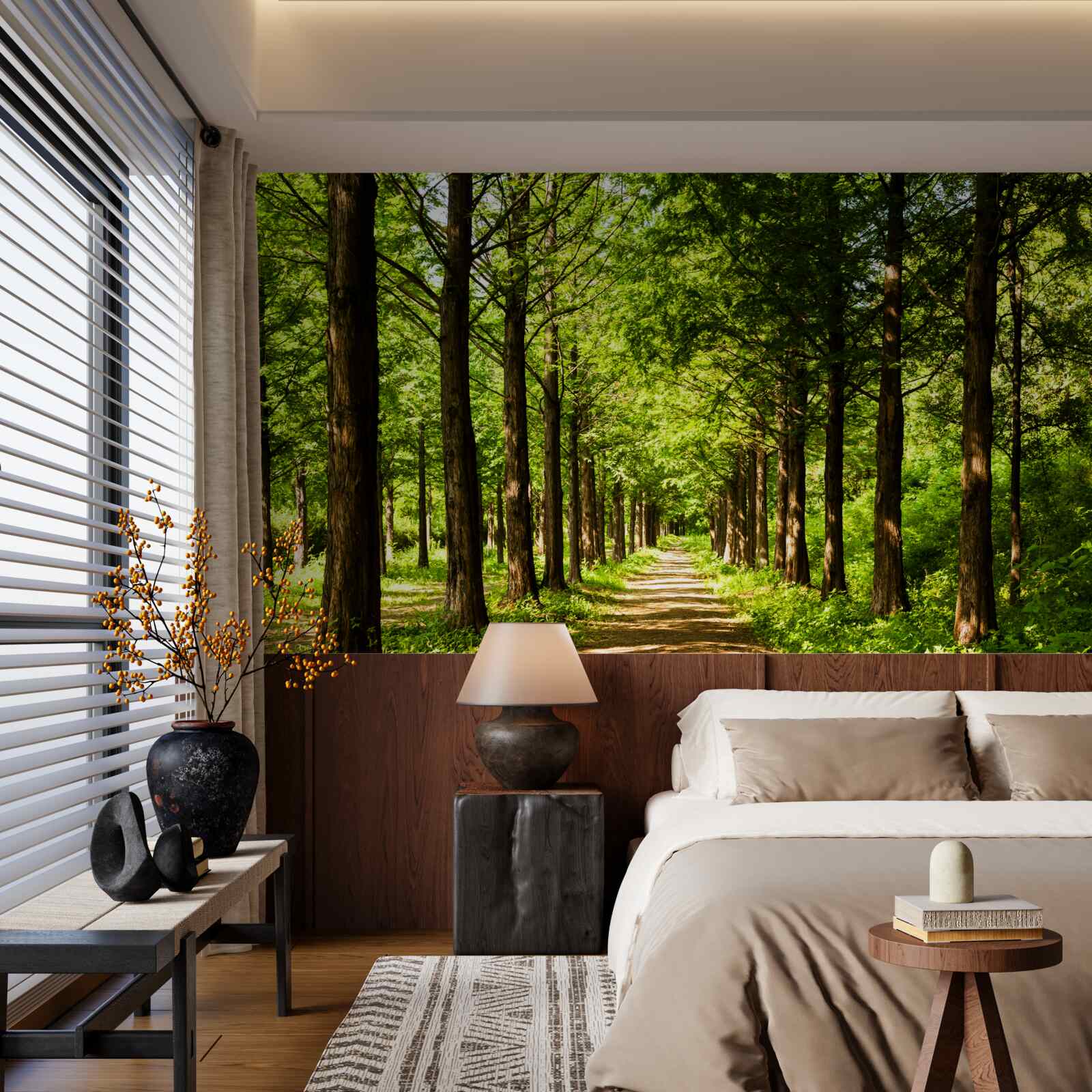 Fototapet cale spațioasă printre copaci de smarald