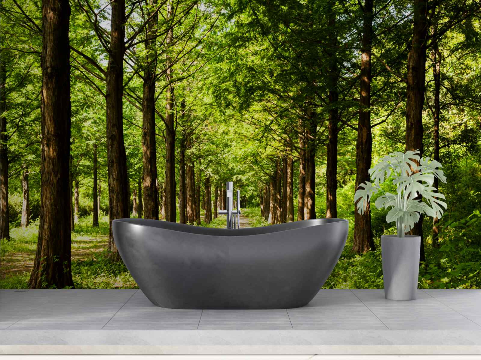 Fototapet cale spațioasă printre copaci de smarald