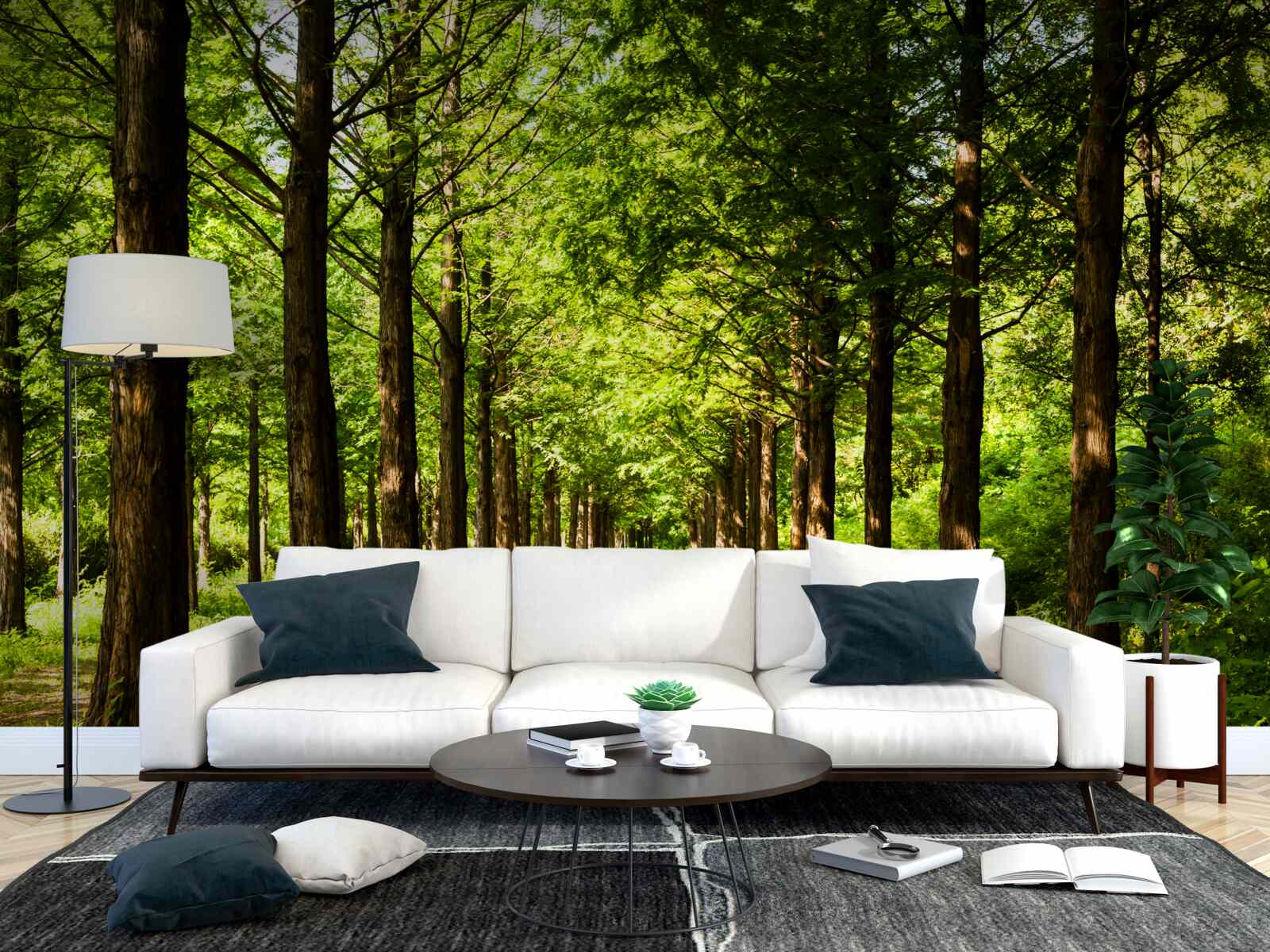 Fototapet cale spațioasă printre copaci de smarald