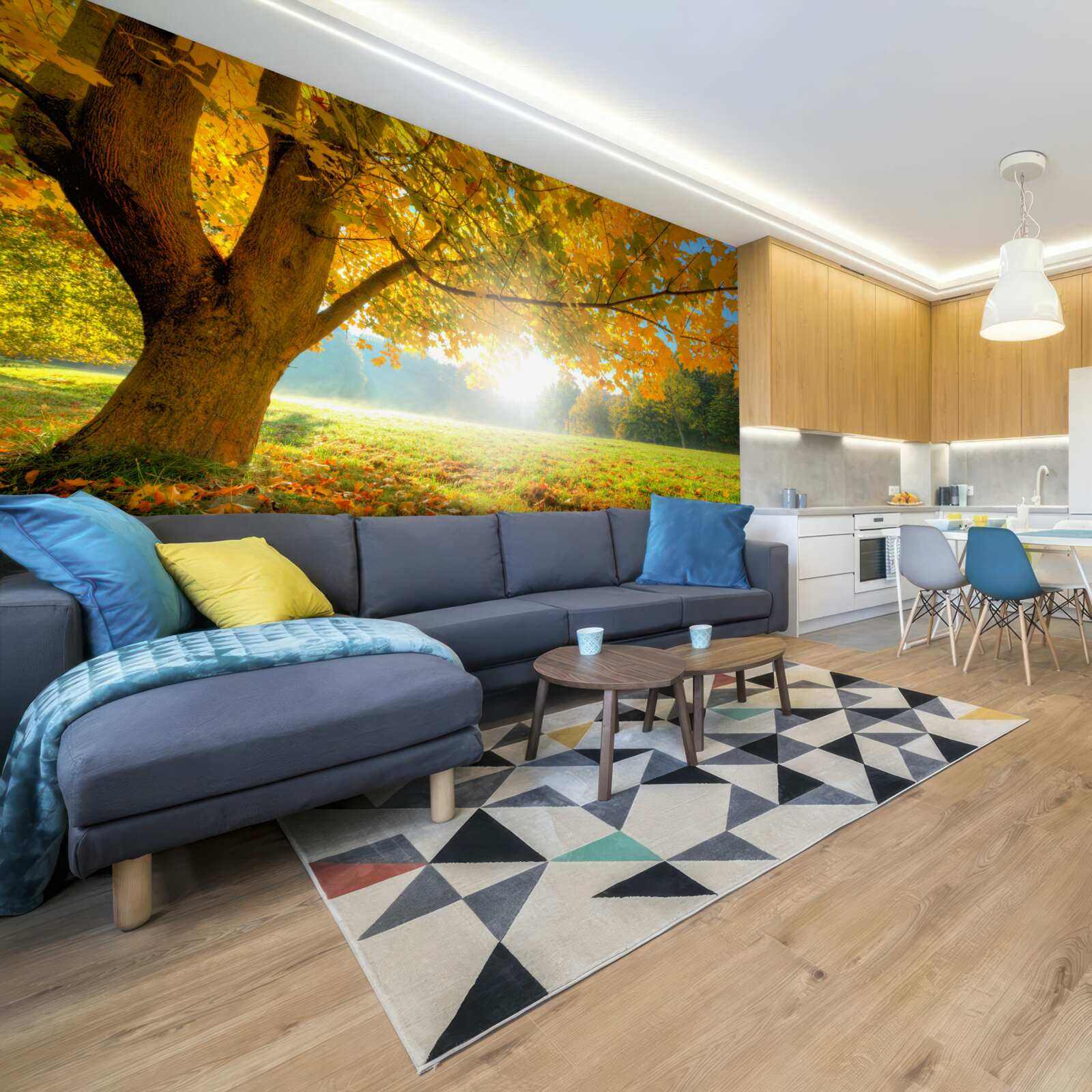 Fototapet pădure de toamnă luminată de soare