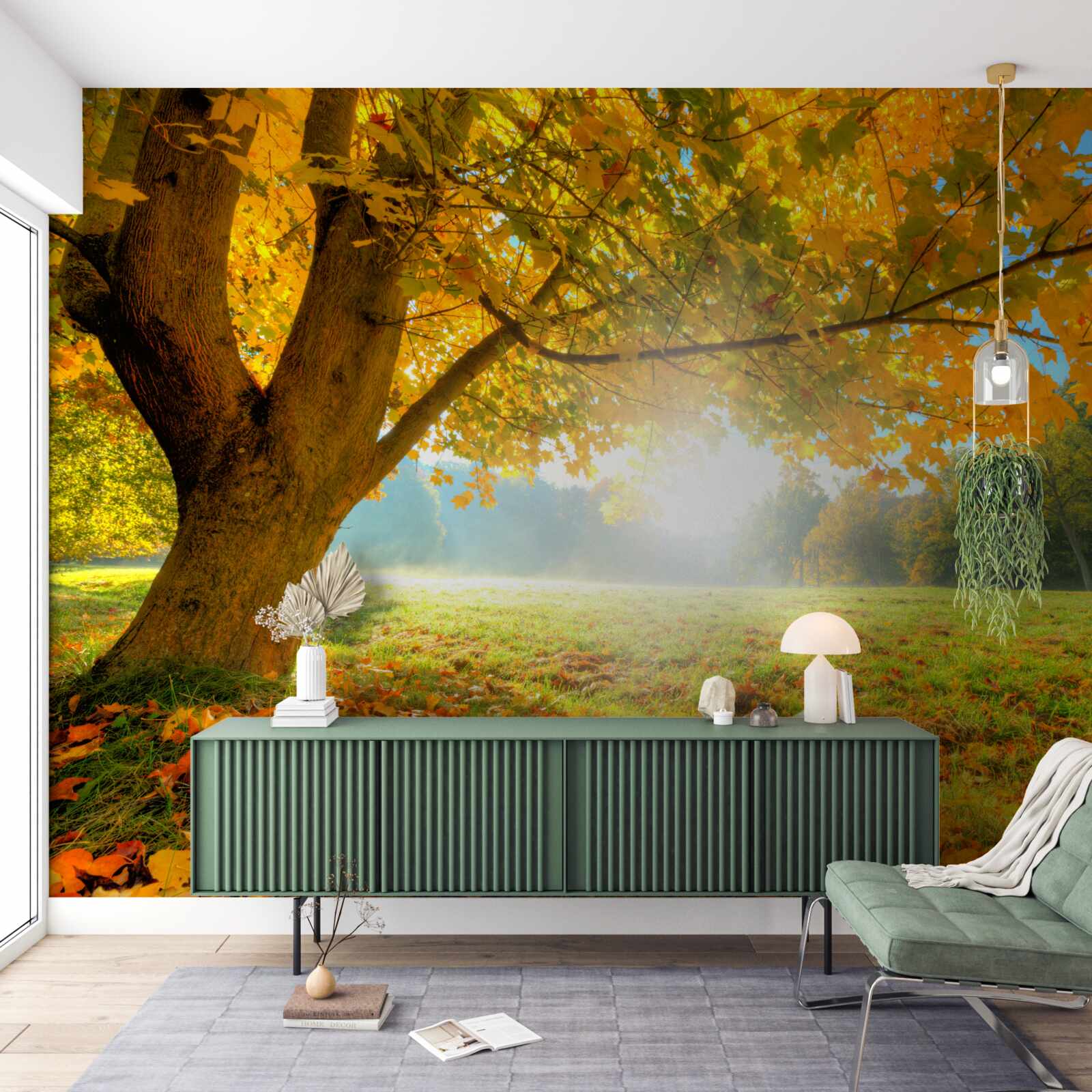 Fototapet pădure de toamnă luminată de soare