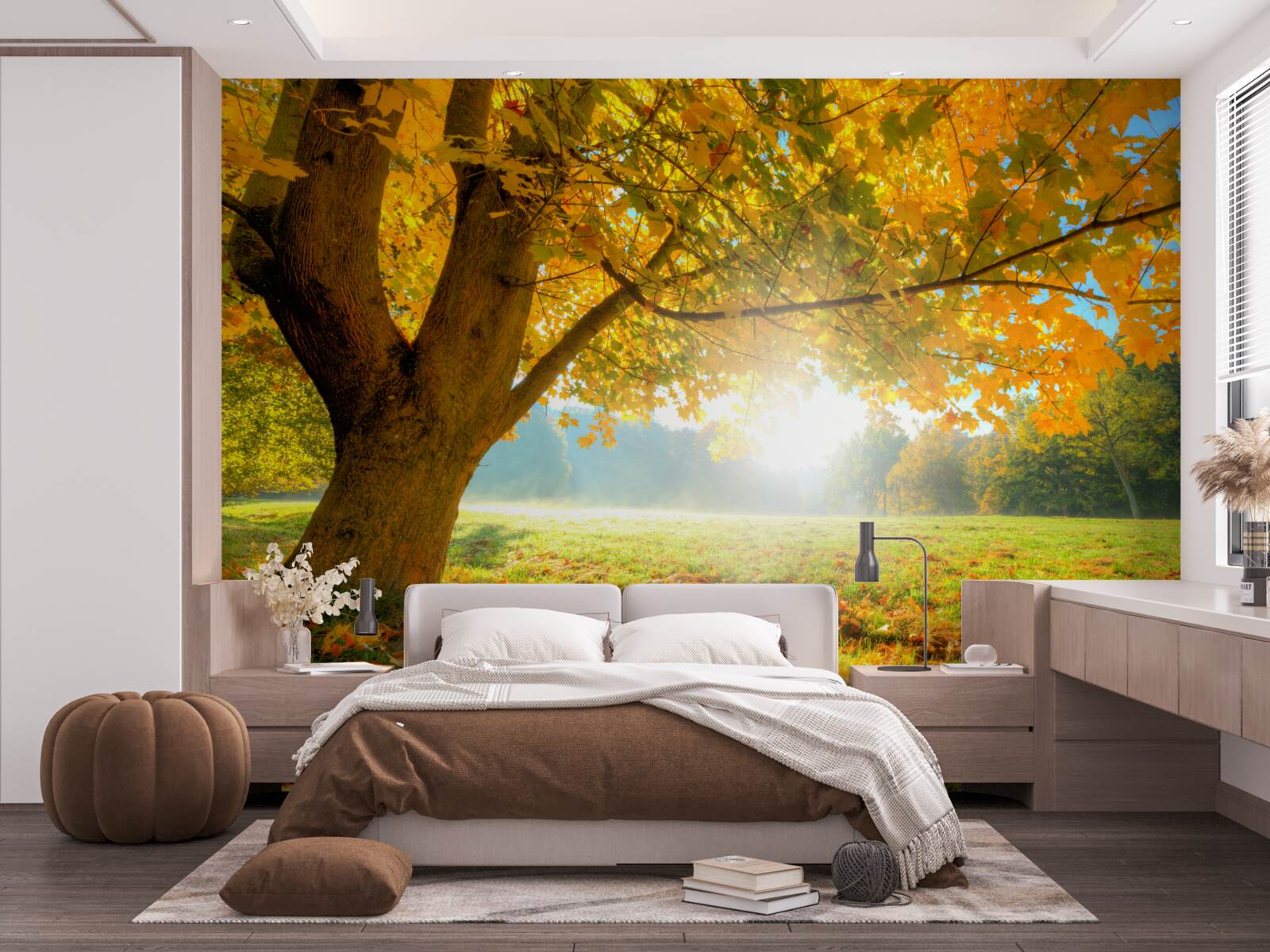 Fototapet pădure de toamnă luminată de soare