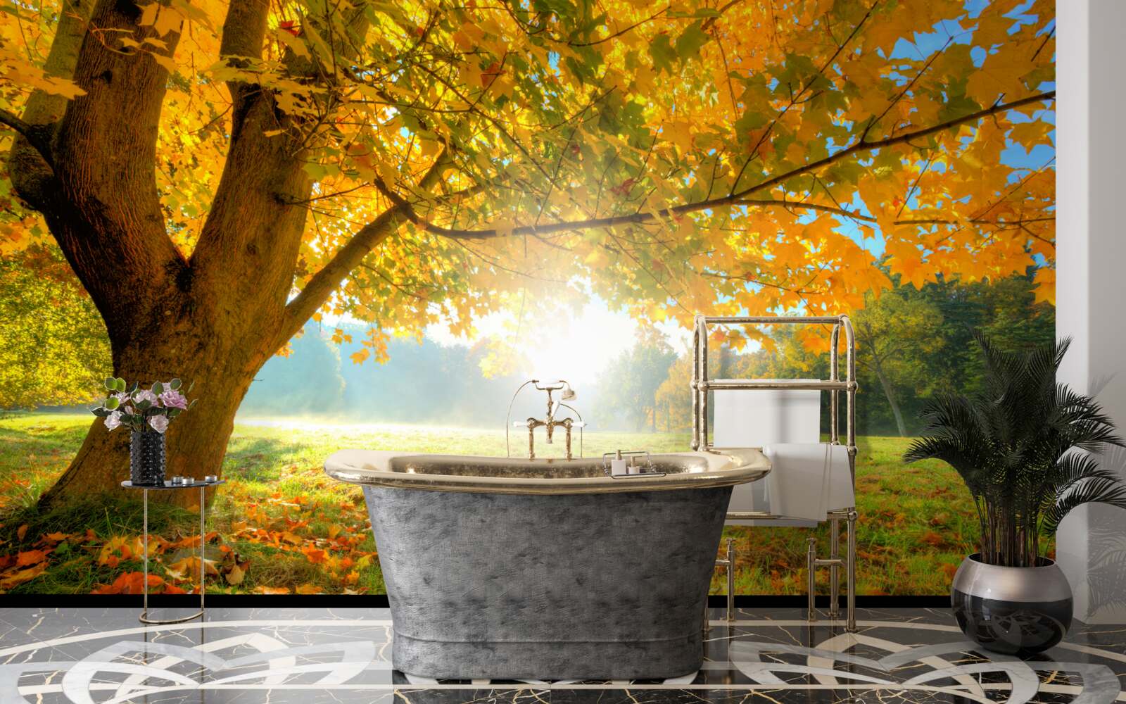 Fototapet pădure de toamnă luminată de soare