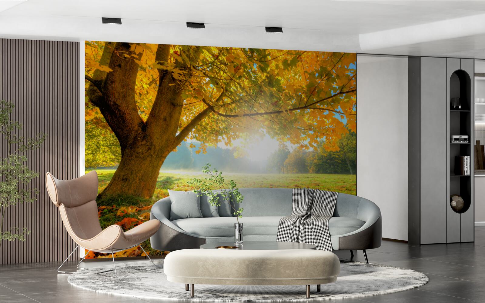 Fototapet pădure de toamnă luminată de soare