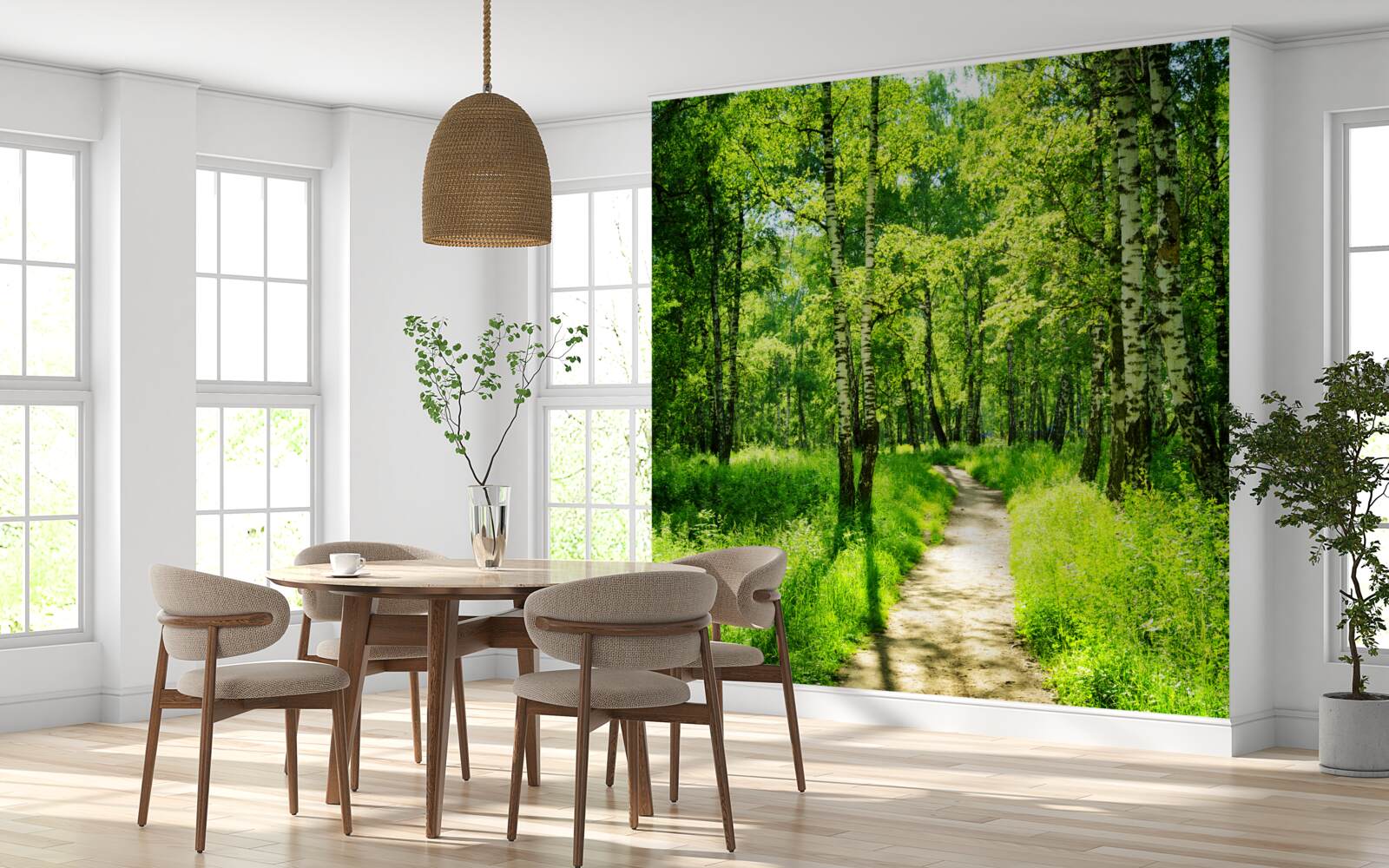 Fototapet potecă înconjurată de copaci verzi