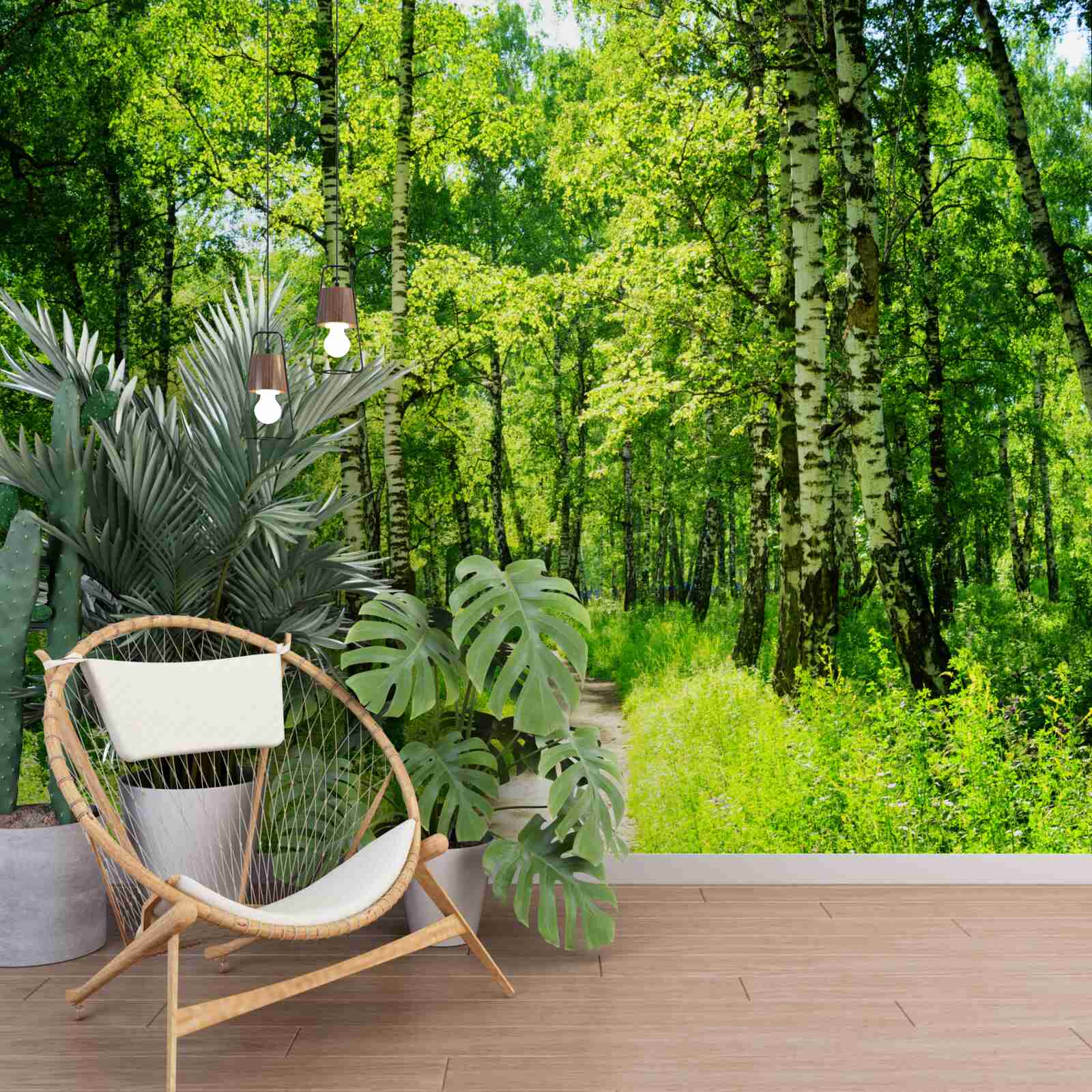 Fototapet potecă înconjurată de copaci verzi