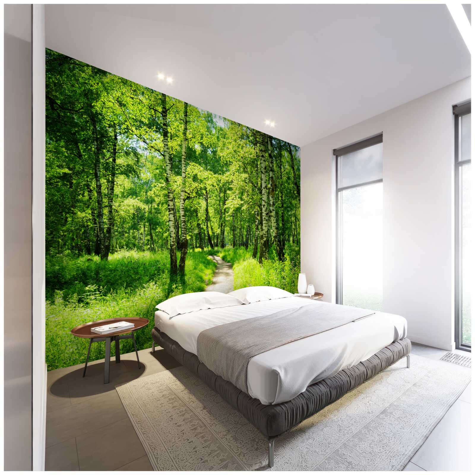 Fototapet potecă înconjurată de copaci verzi