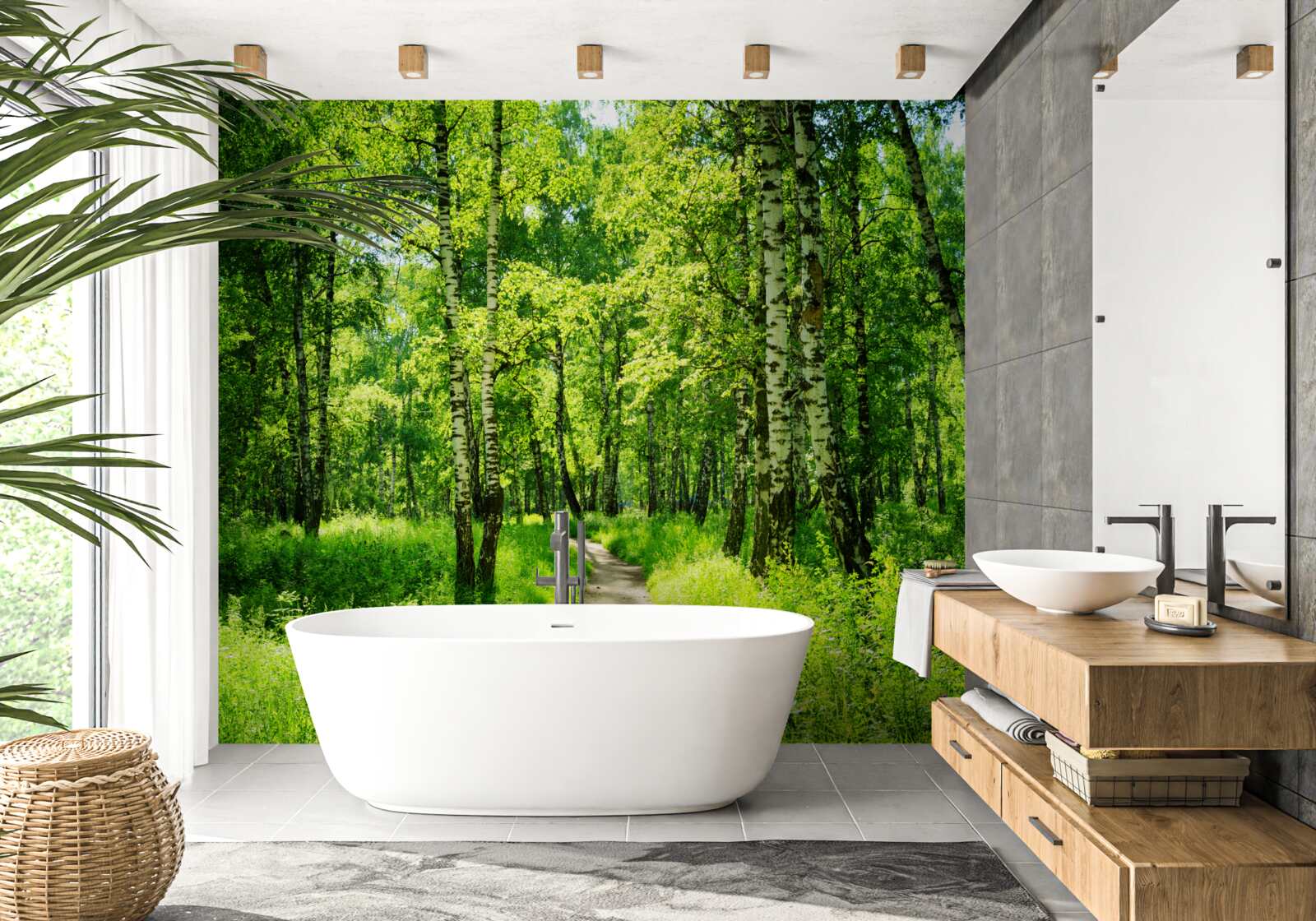 Fototapet potecă înconjurată de copaci verzi