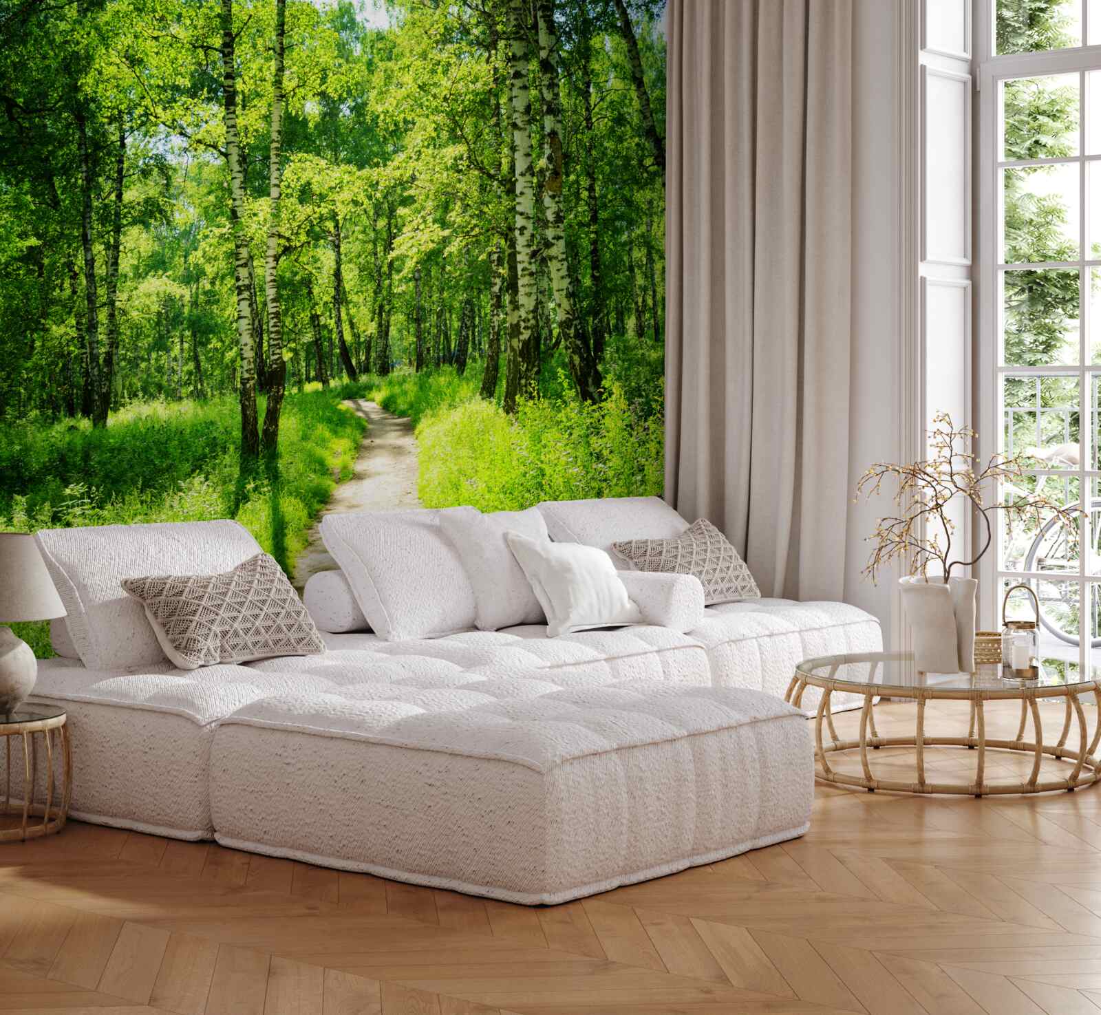 Fototapet potecă înconjurată de copaci verzi