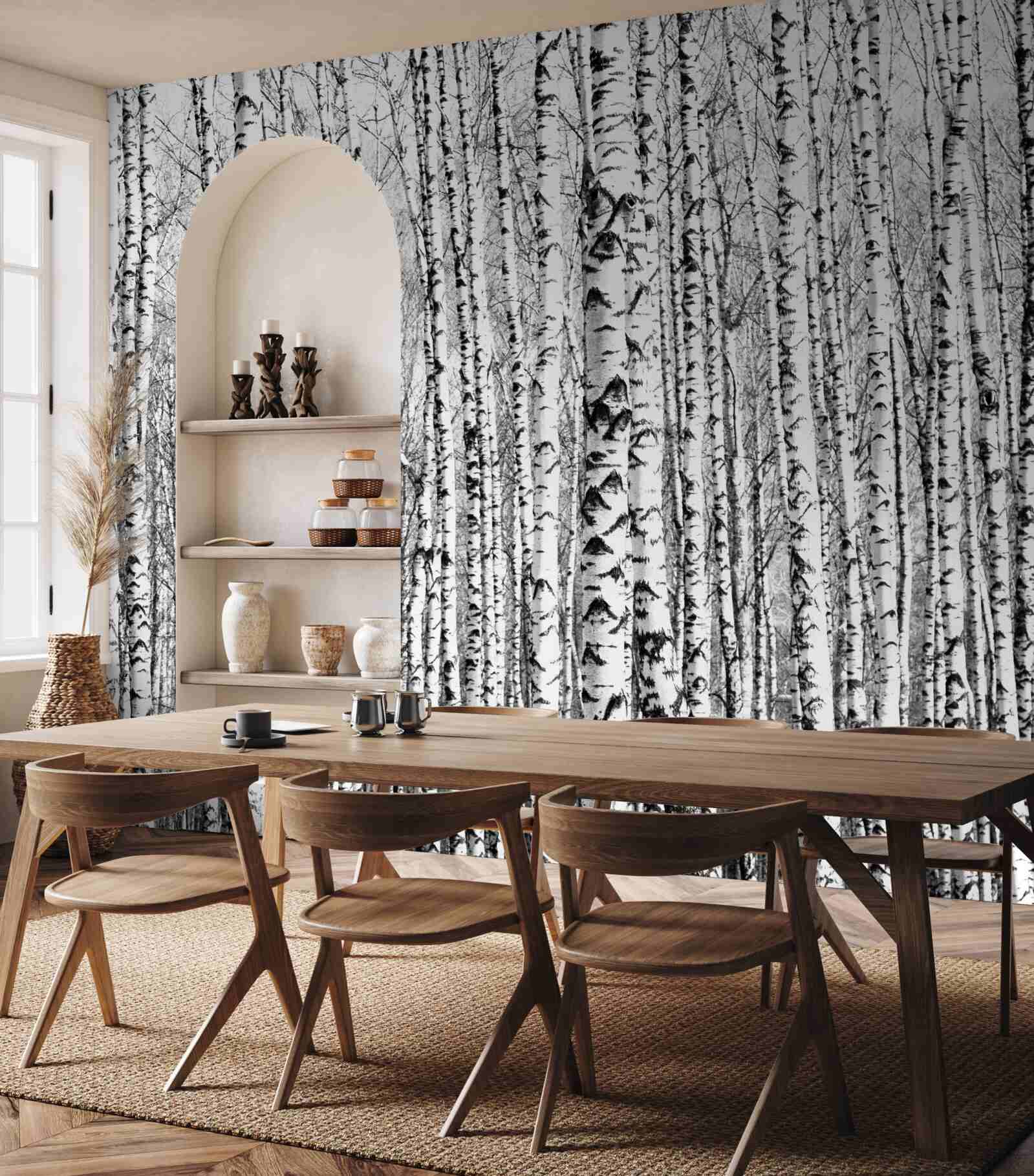 Fototapet mulți mesteceni