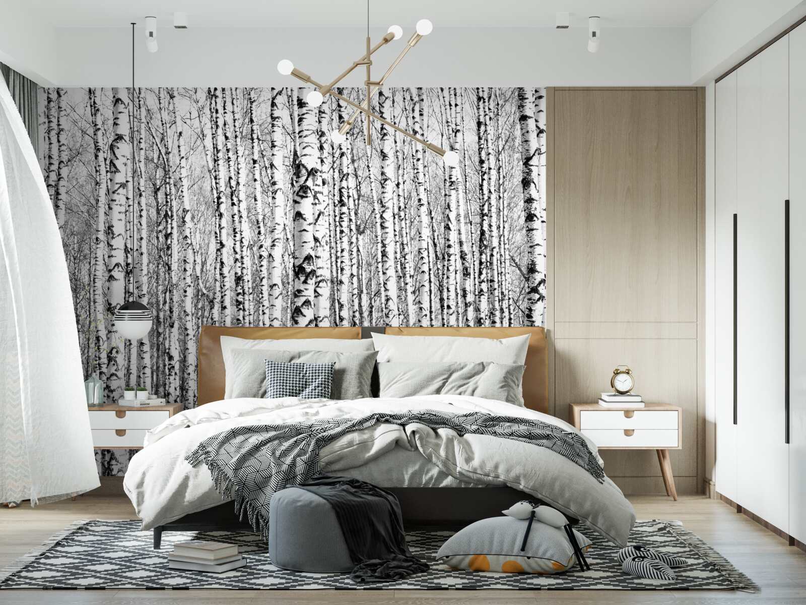 Fototapet mulți mesteceni