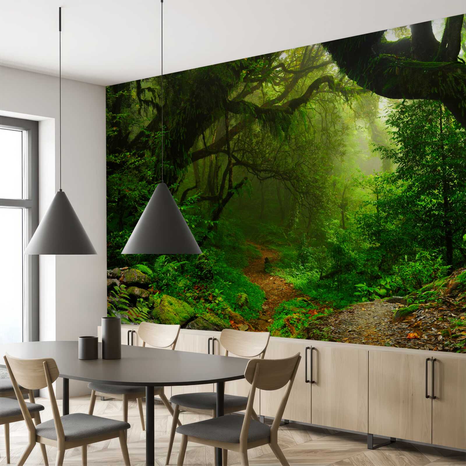 Fototapet potecă printr-o pădure verde densă