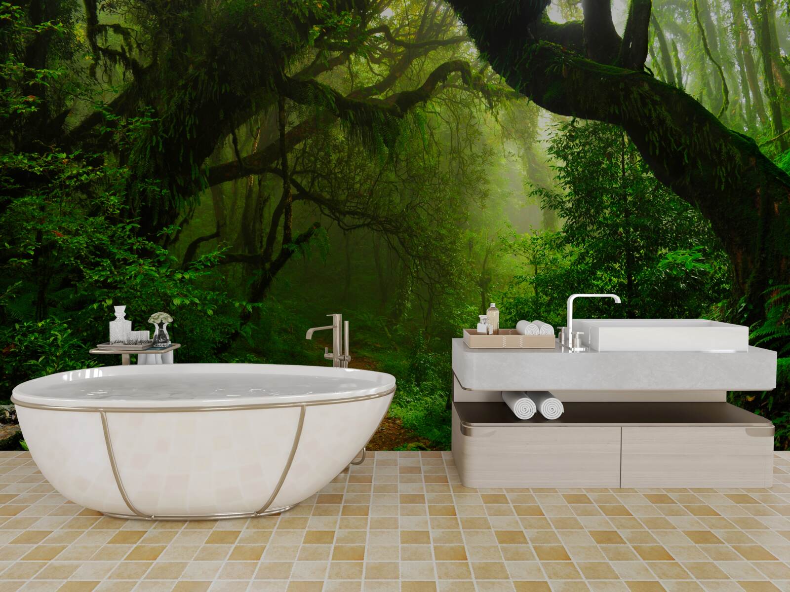 Fototapet potecă printr-o pădure verde densă