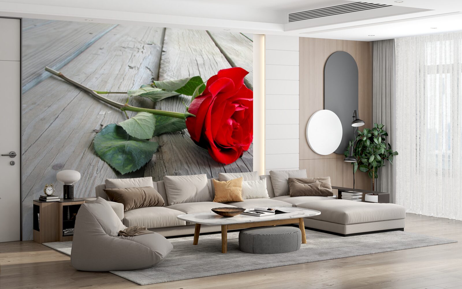 Fototapet floare stacojie pe o suprafață de lemn