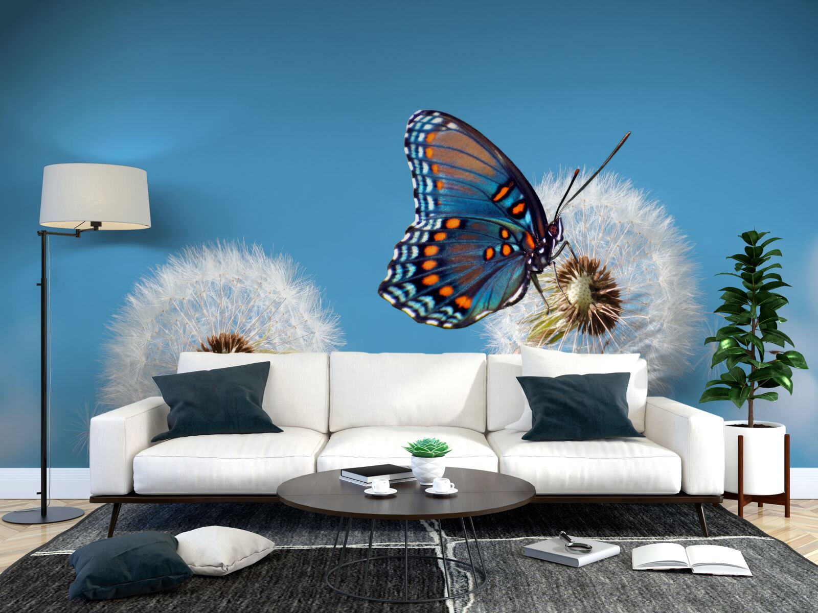 Fototapet un fluture se așează pe o păpădie ofilită