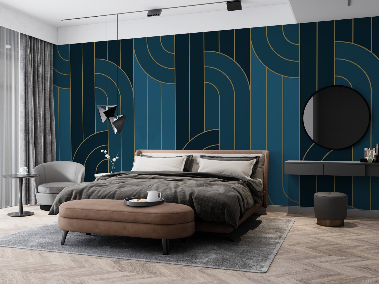 Fototapet linii albastre adânci care sunt interconectate