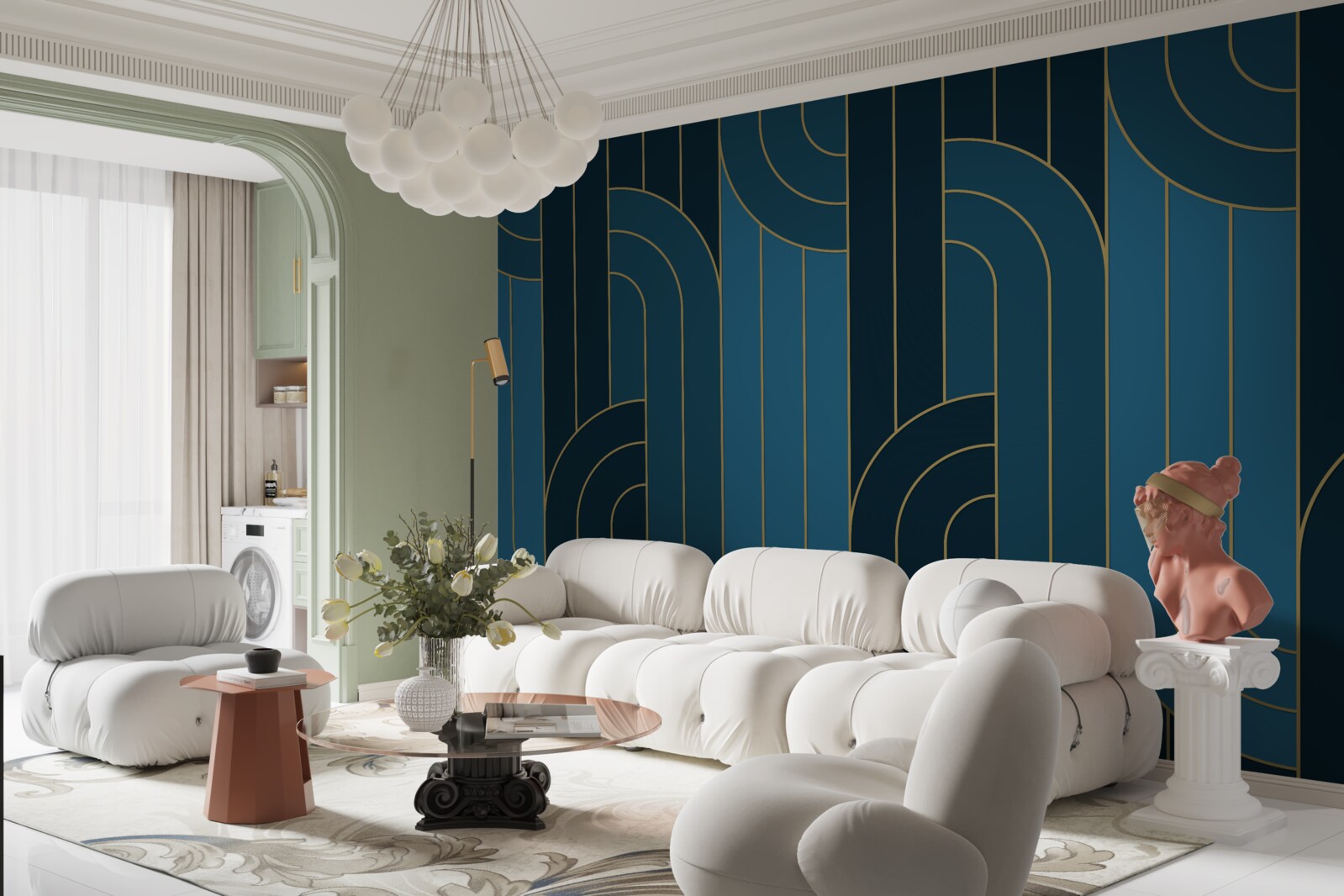 Fototapet linii albastre adânci care sunt interconectate