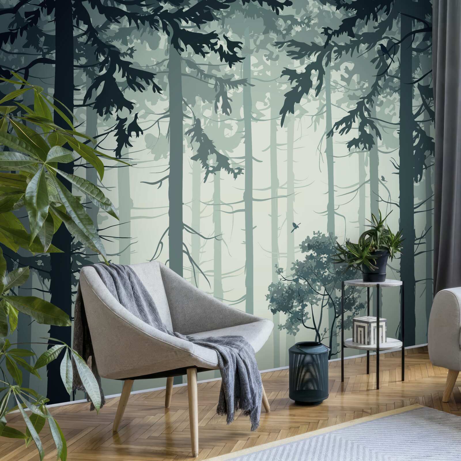 Fototapet pădure învăluită într-o ceață misterioasă