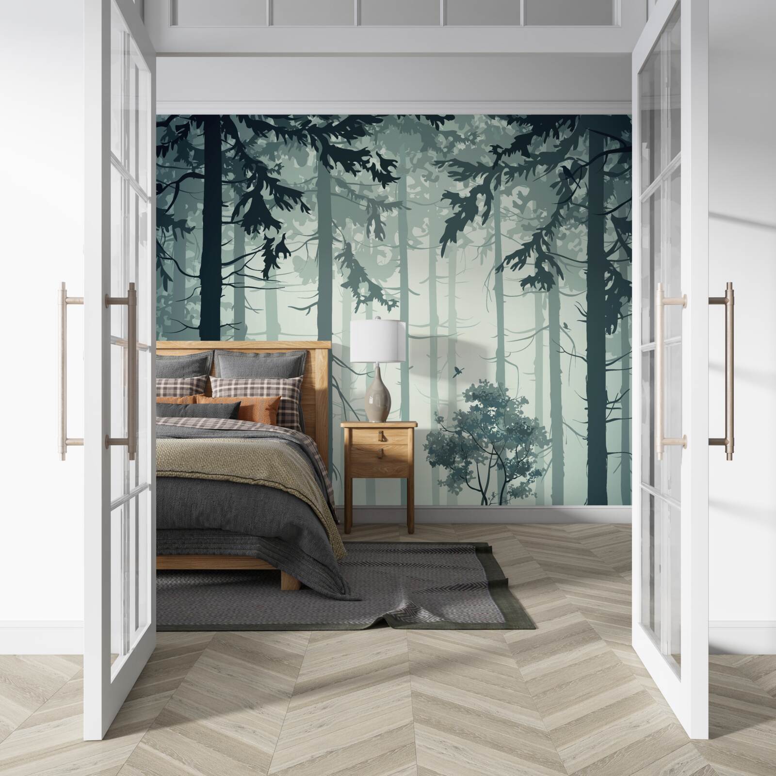 Fototapet pădure învăluită într-o ceață misterioasă