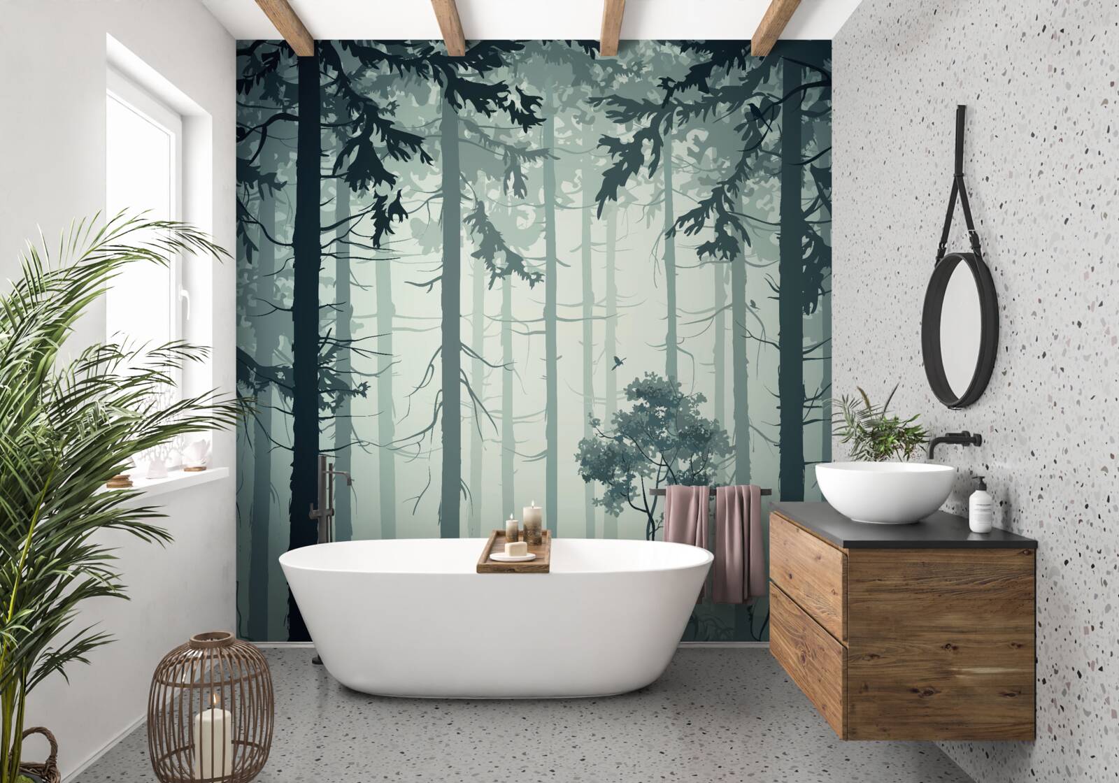 Fototapet pădure învăluită într-o ceață misterioasă