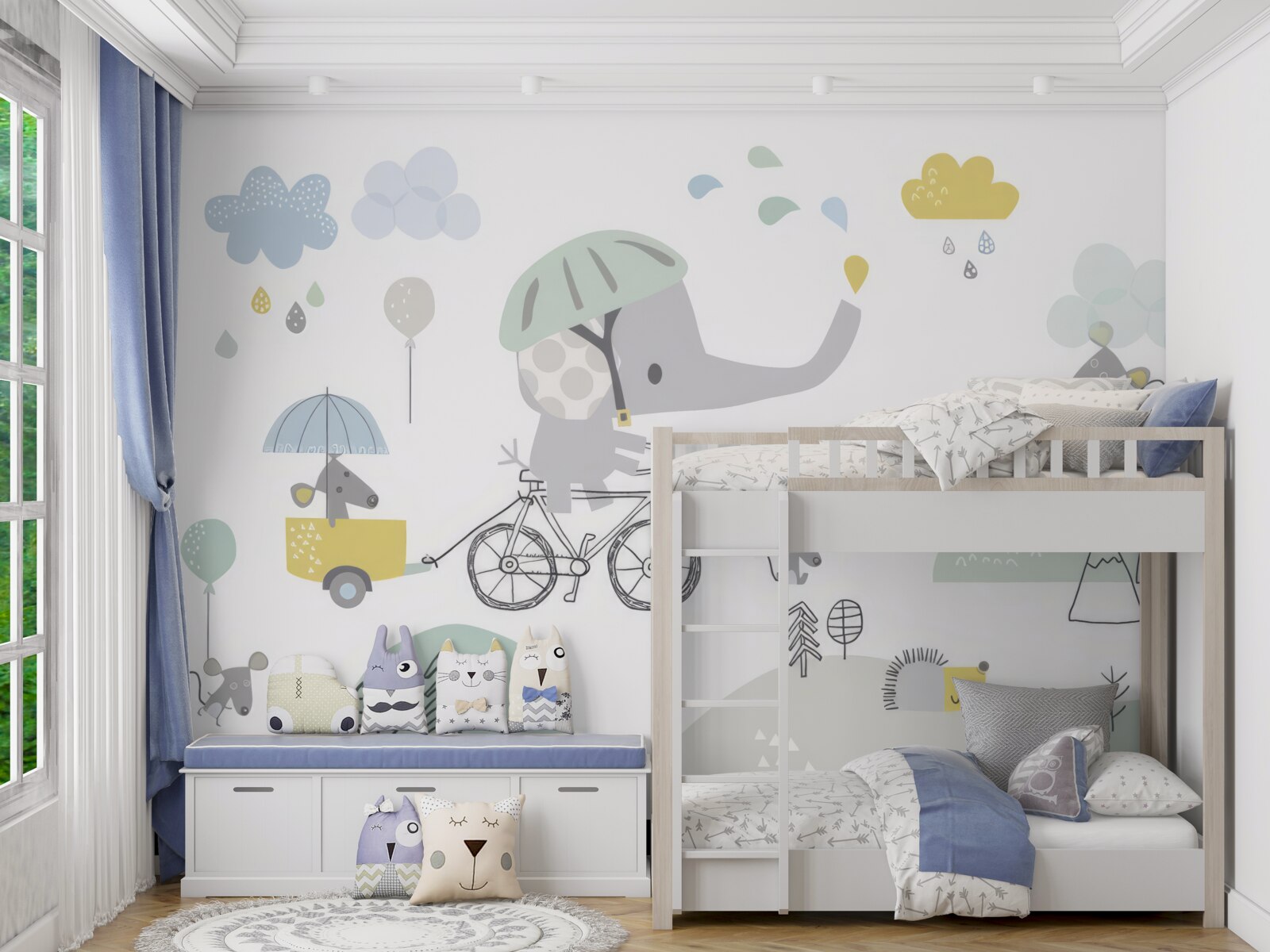 Fototapet alte animale și un elefant pe o bicicletă