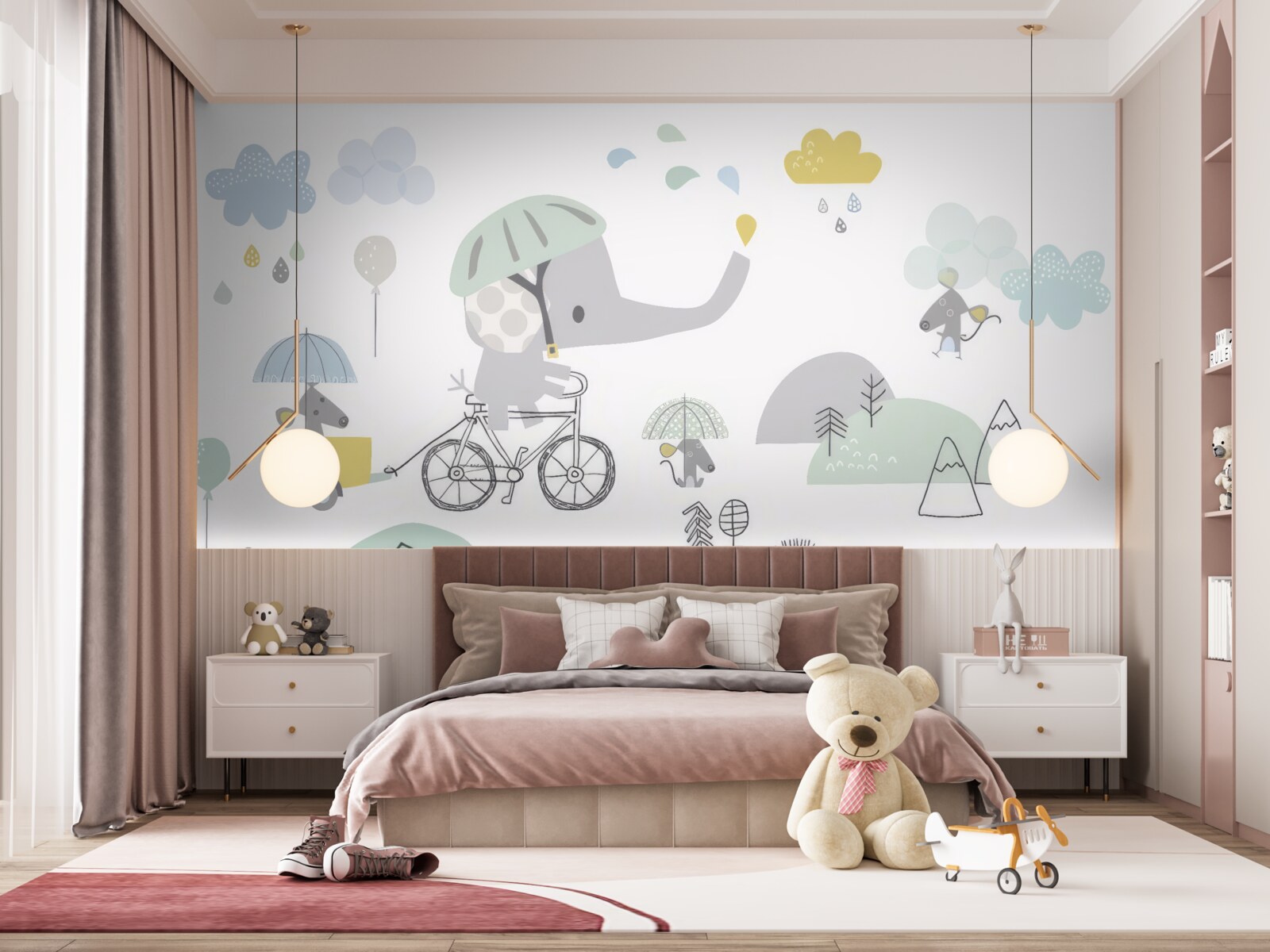 Fototapet alte animale și un elefant pe o bicicletă