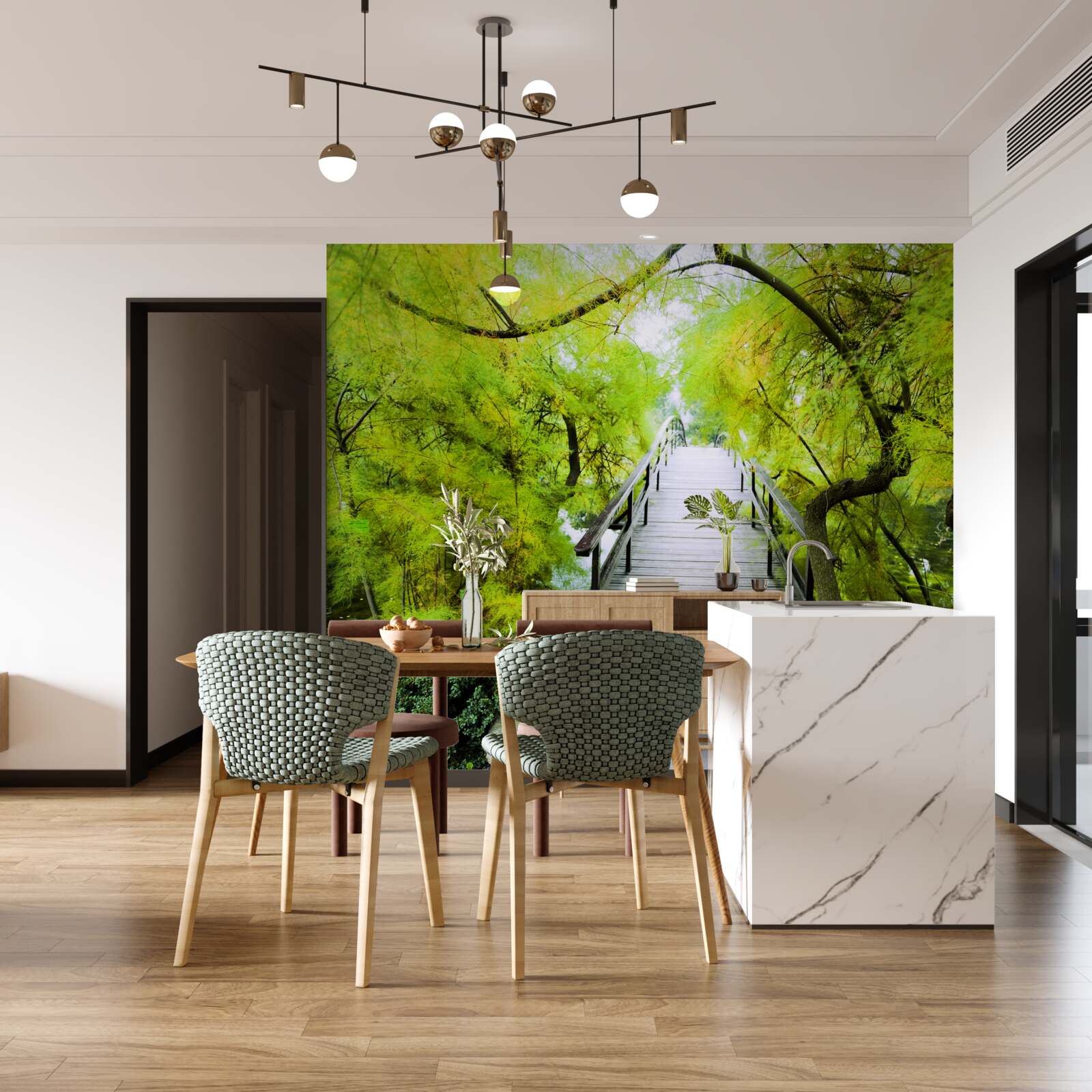 Fototapet scări care conduc prin zone verzi