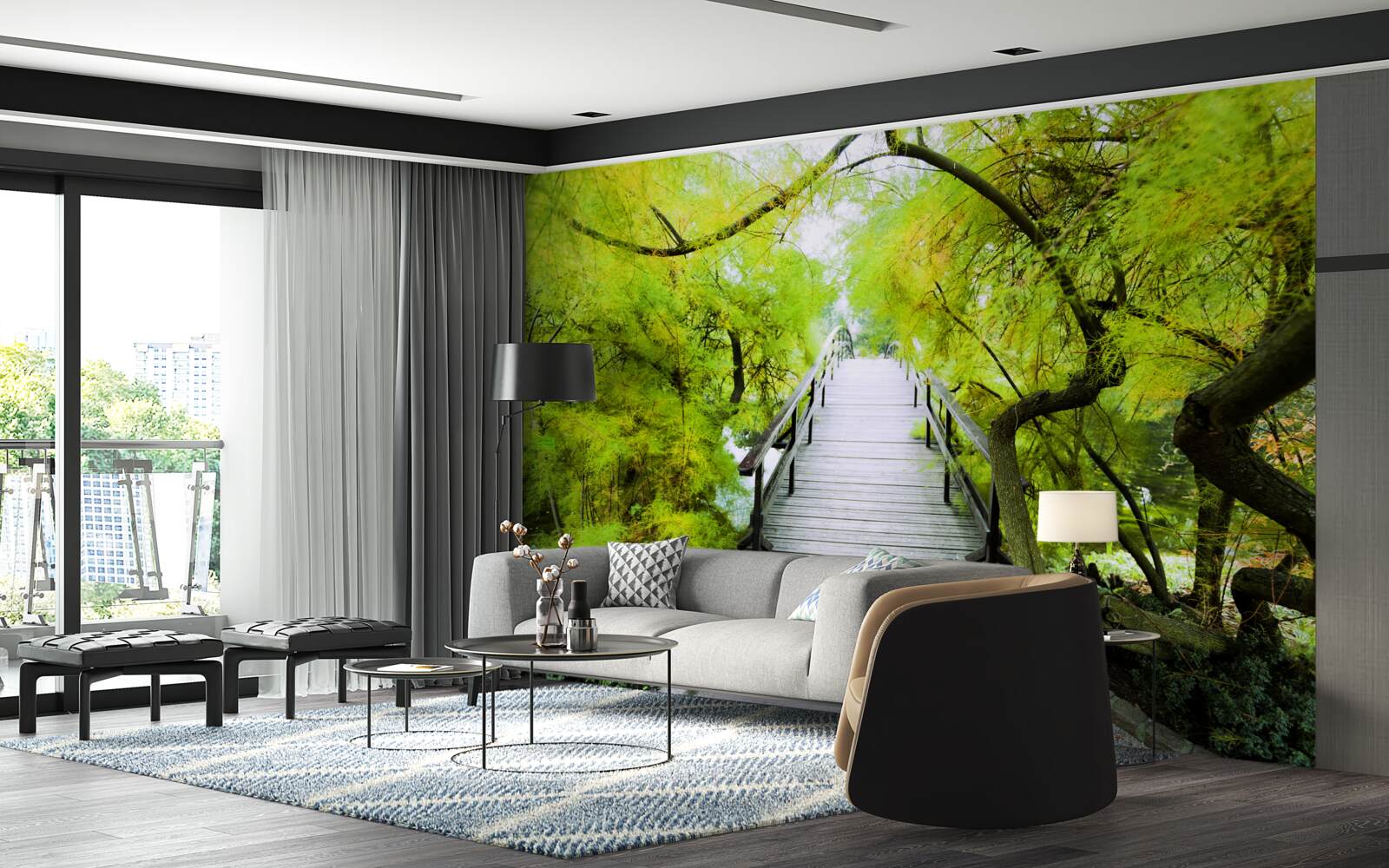 Fototapet scări care conduc prin zone verzi