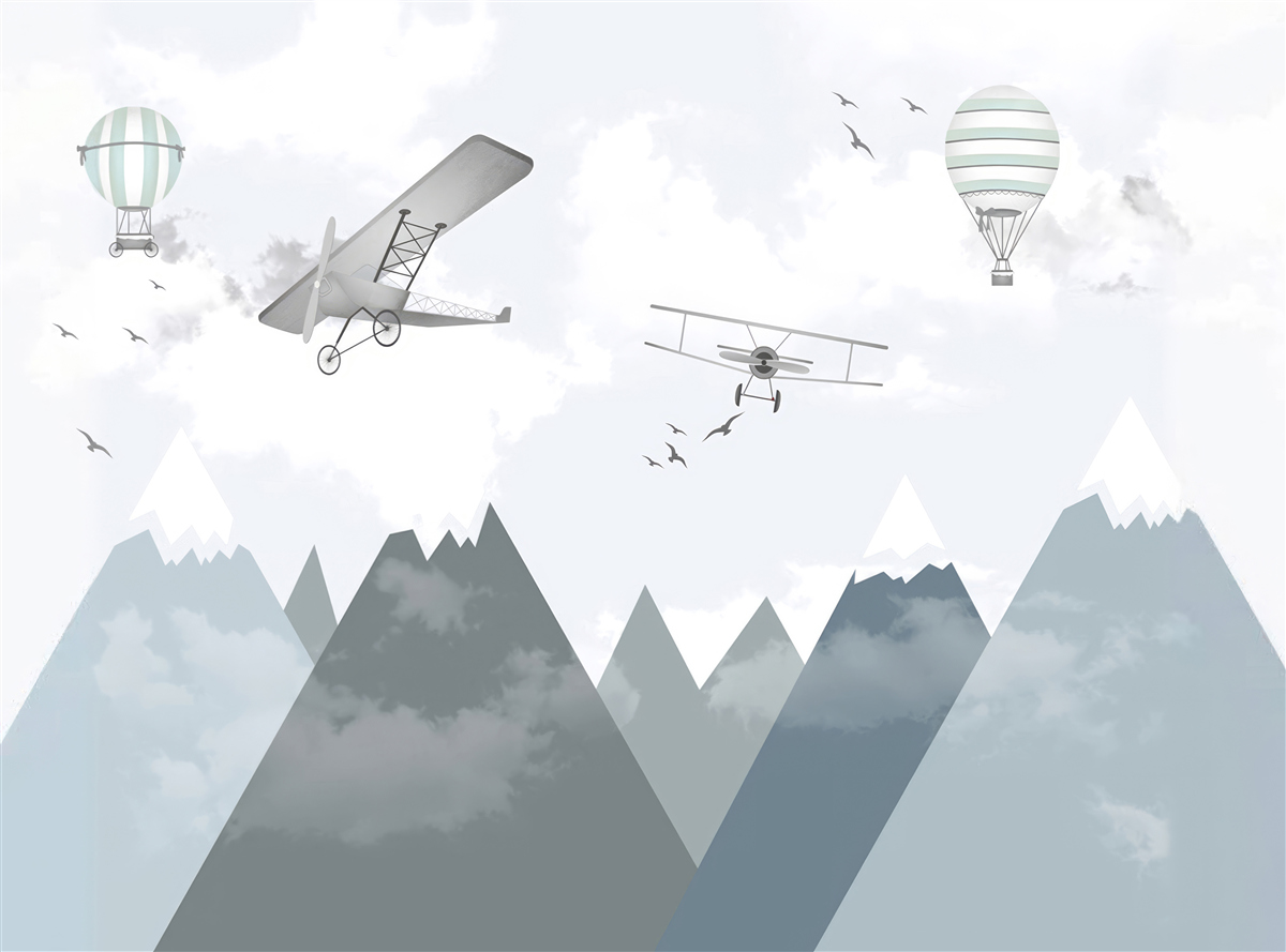 Fototapet avioane și elicoptere survolează vârfurile munților