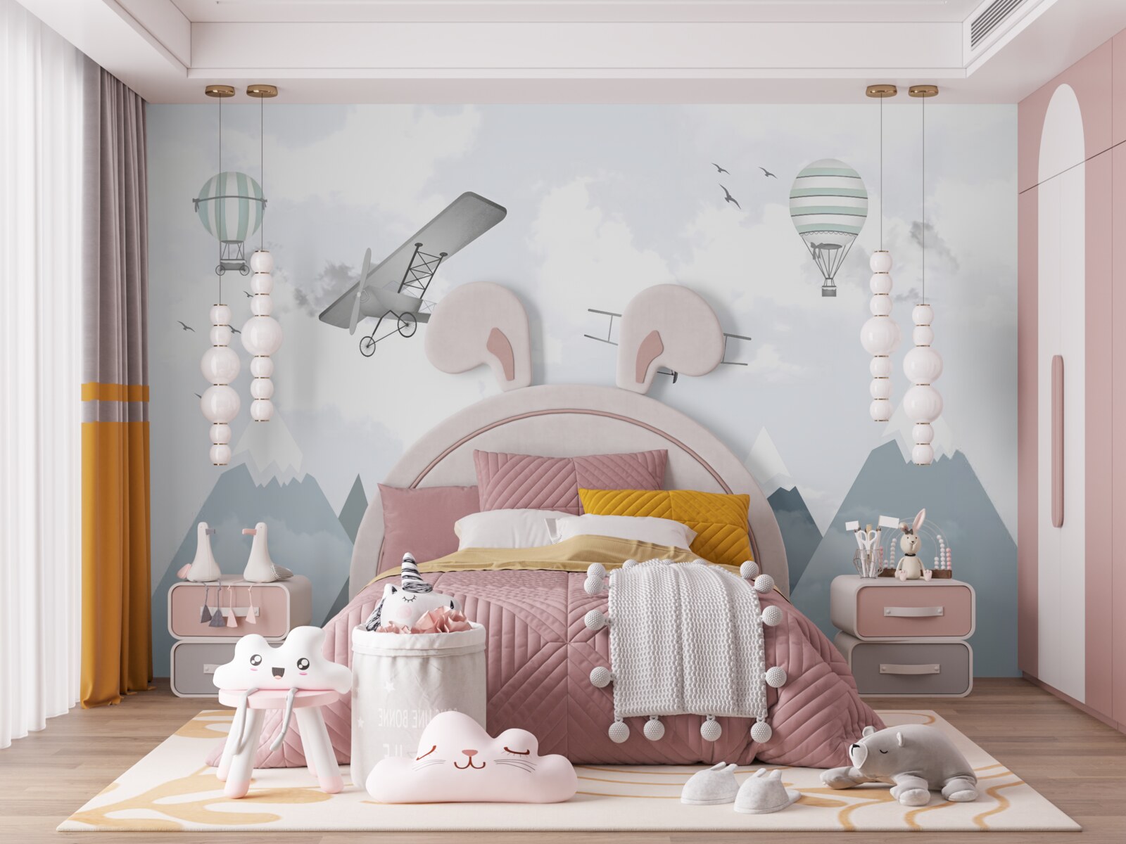 Fototapet avioane și elicoptere survolează vârfurile munților