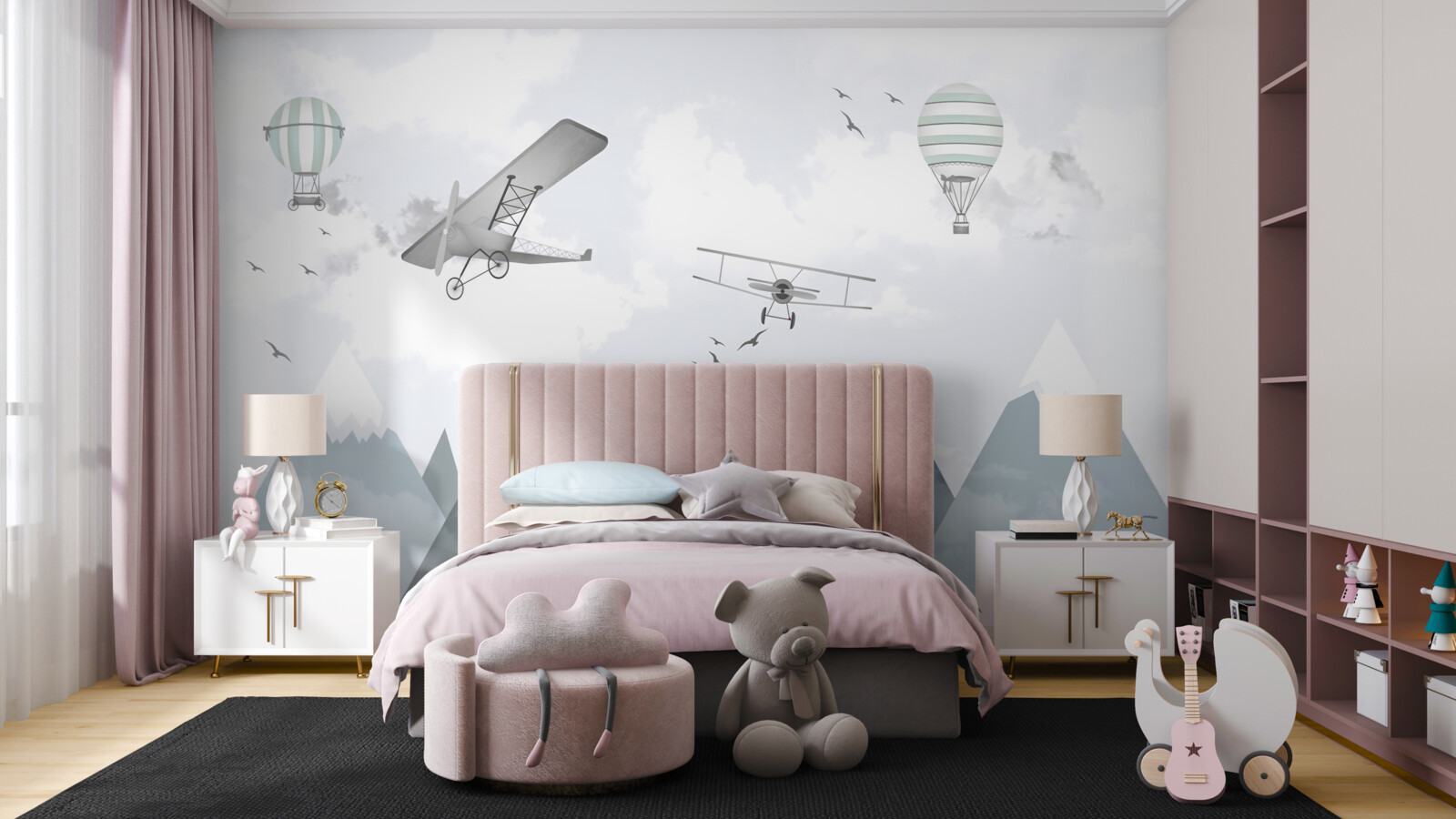 Fototapet avioane și elicoptere survolează vârfurile munților