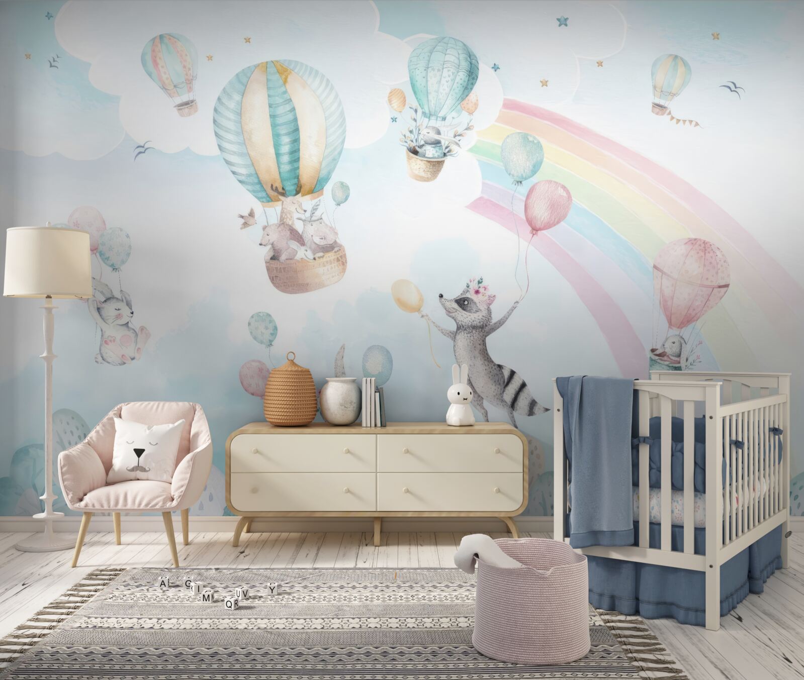 Fototapet animalele se joacă cu mingi și zboară