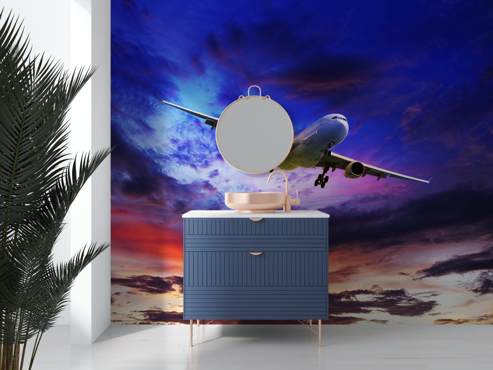 Fototapet avion de pasageri pe cerul de seară