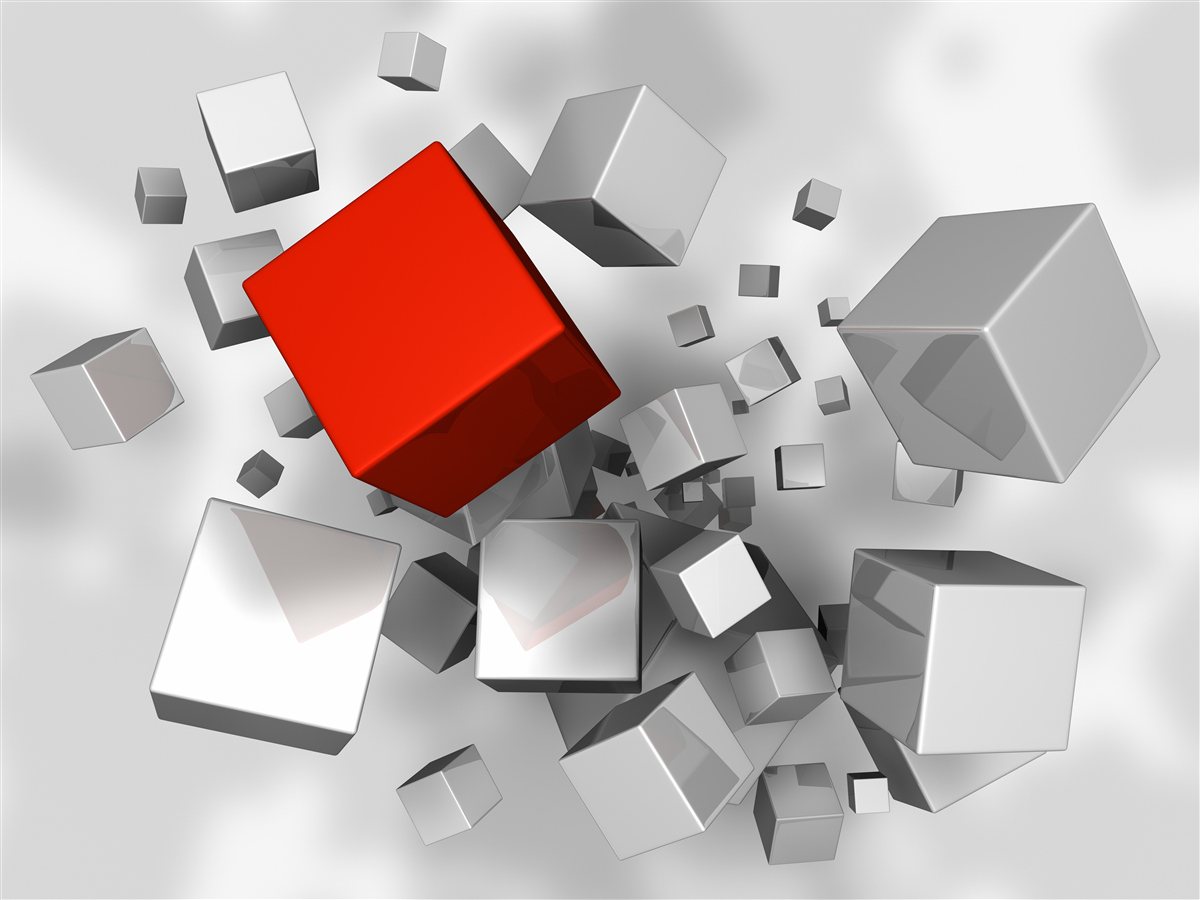 Fototapet cuburi albe mari și un cub cărămiziu