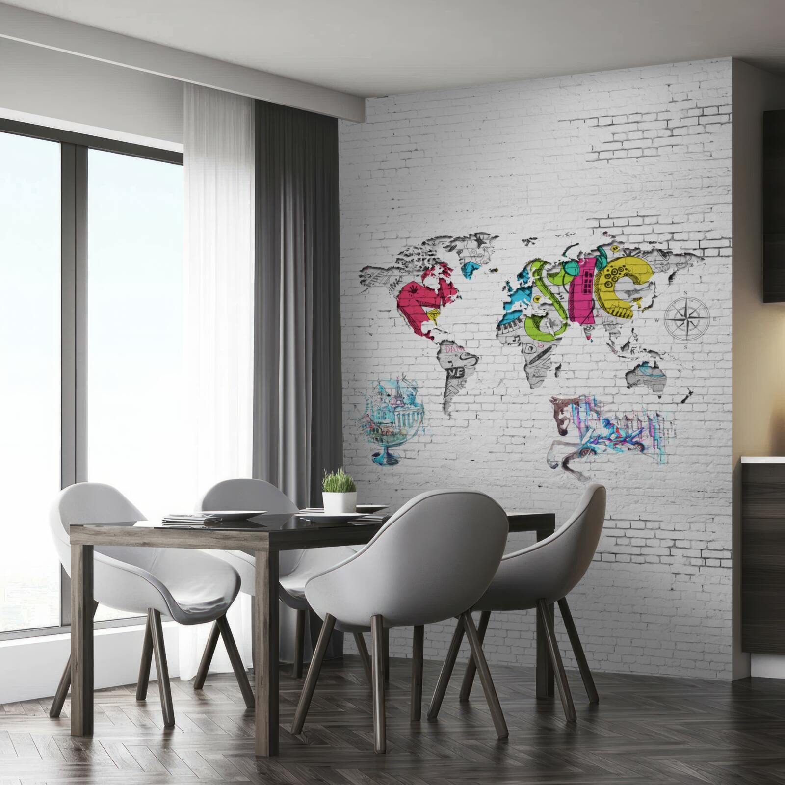 Fototapet hartă a lumii în culori diferite pe un perete alb