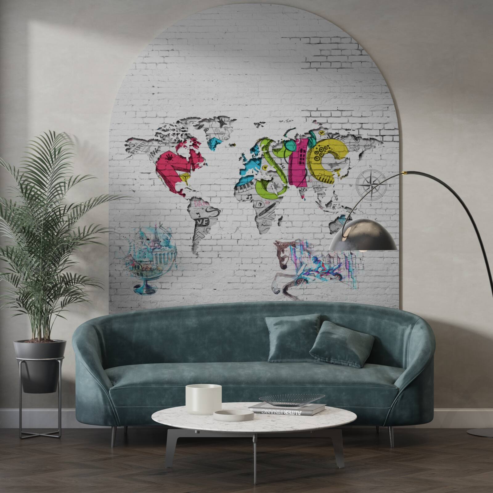 Fototapet hartă a lumii în culori diferite pe un perete alb