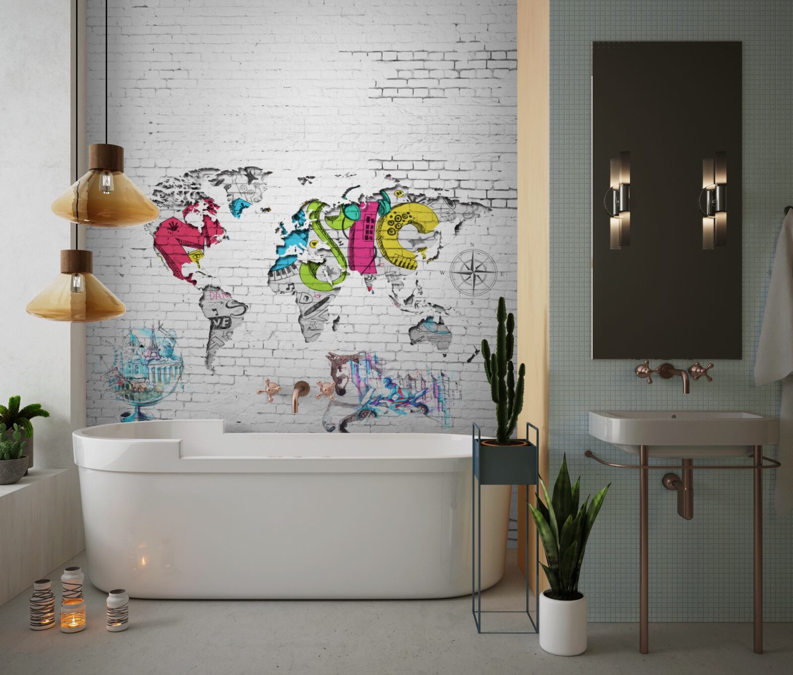 Fototapet hartă a lumii în culori diferite pe un perete alb