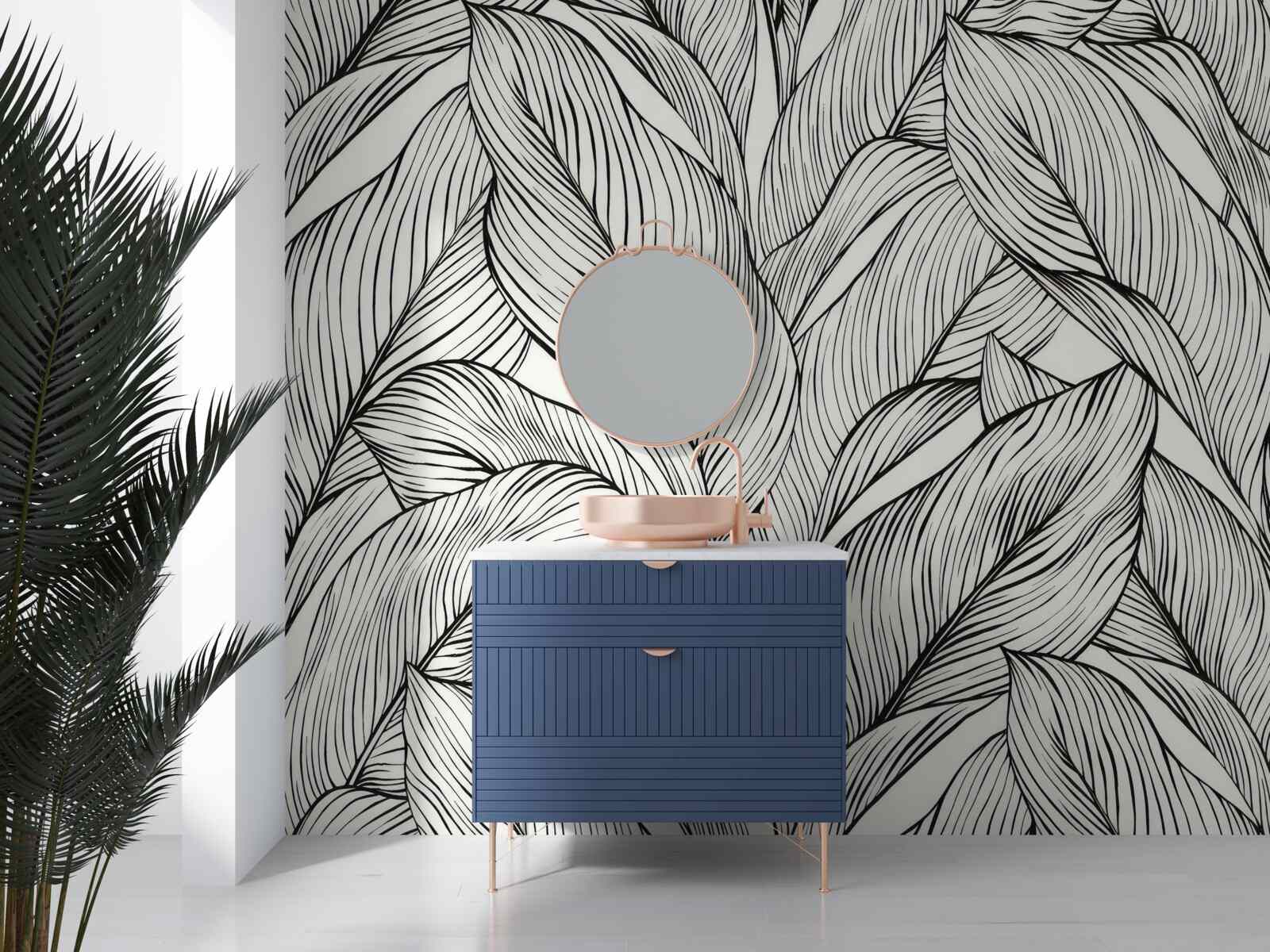 Fototapet frunze realizate în alb și negru