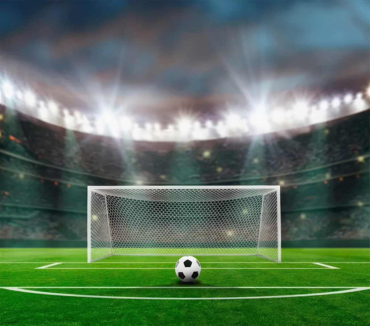 Fototapet pe teren, lângă poartă, mingea zace