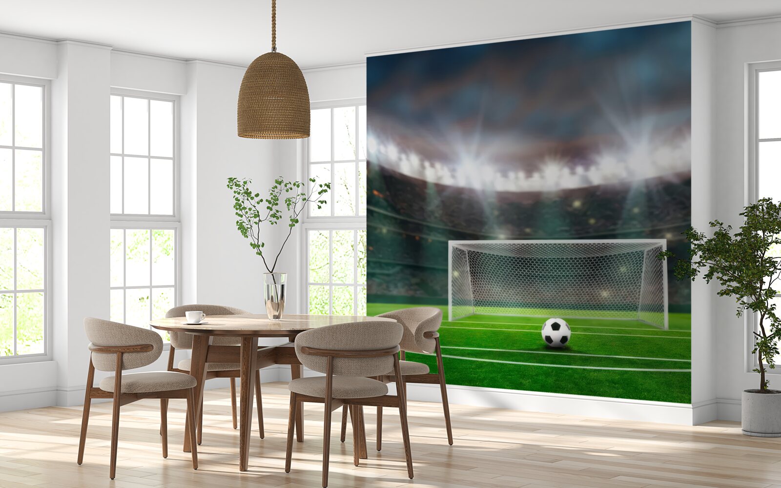 Fototapet pe teren, lângă poartă, mingea zace