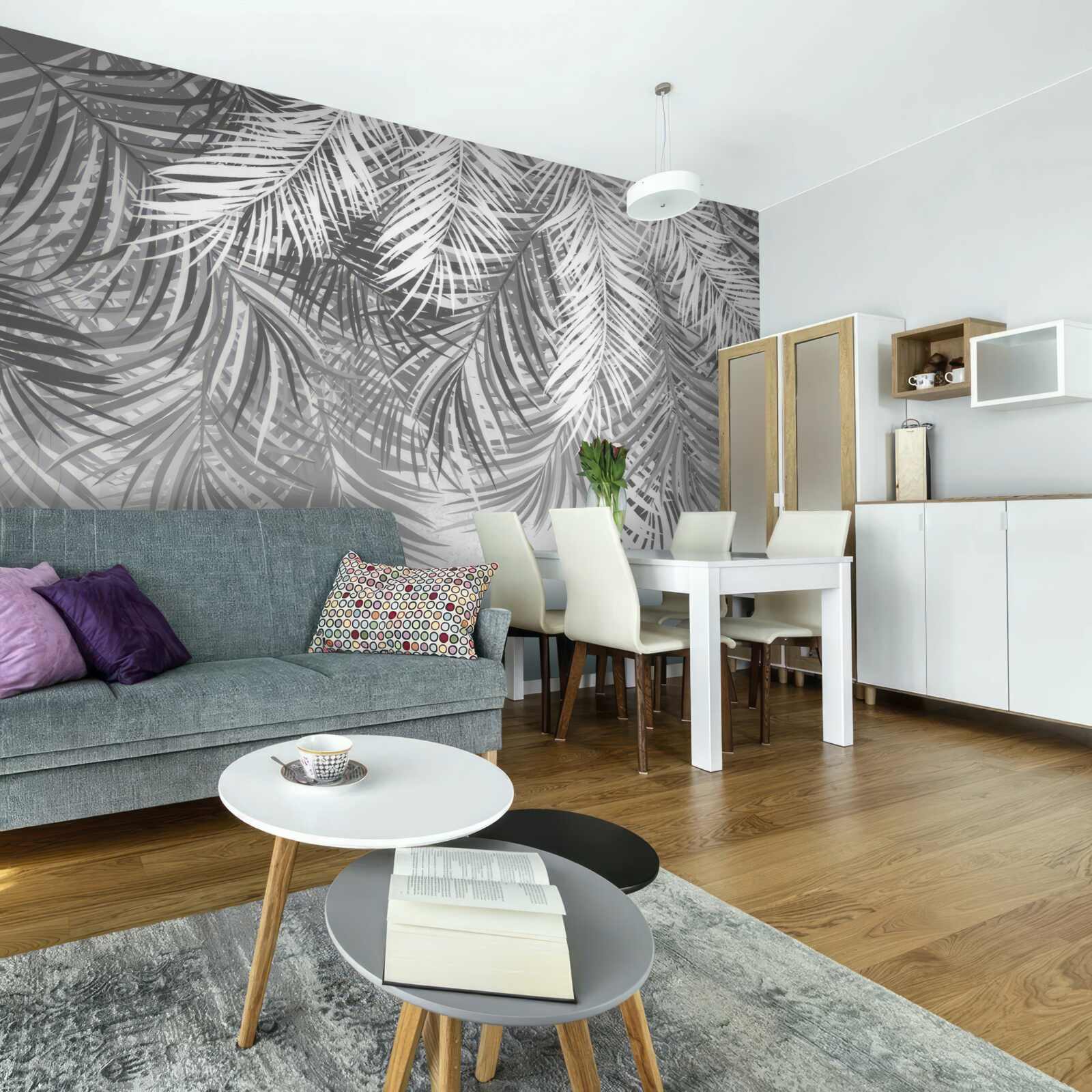 Fototapet ferigi suspendate în nuanțe de alb și gri