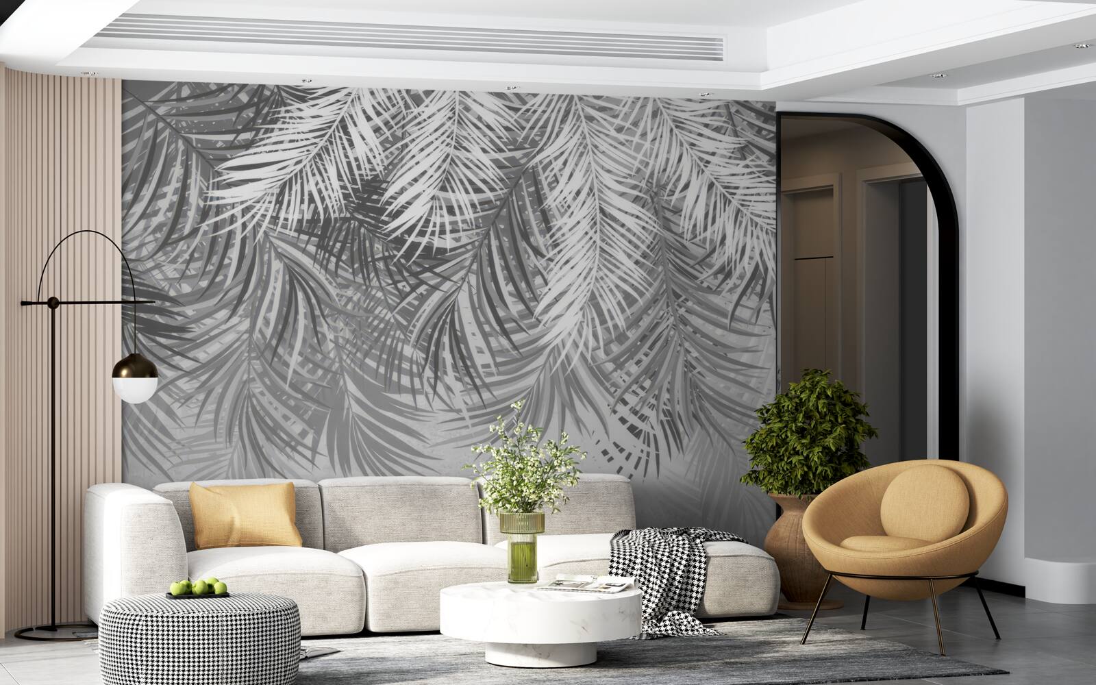 Fototapet ferigi suspendate în nuanțe de alb și gri