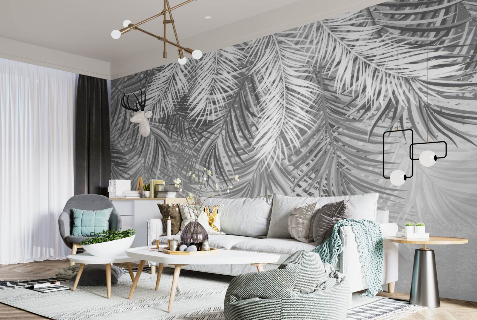 Fototapet ferigi suspendate în nuanțe de alb și gri